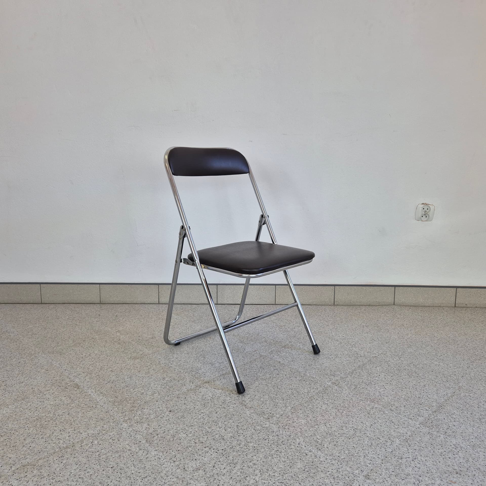 Folding chair Bauhaus, black faux leather, chromed steel, 1990s - 388712