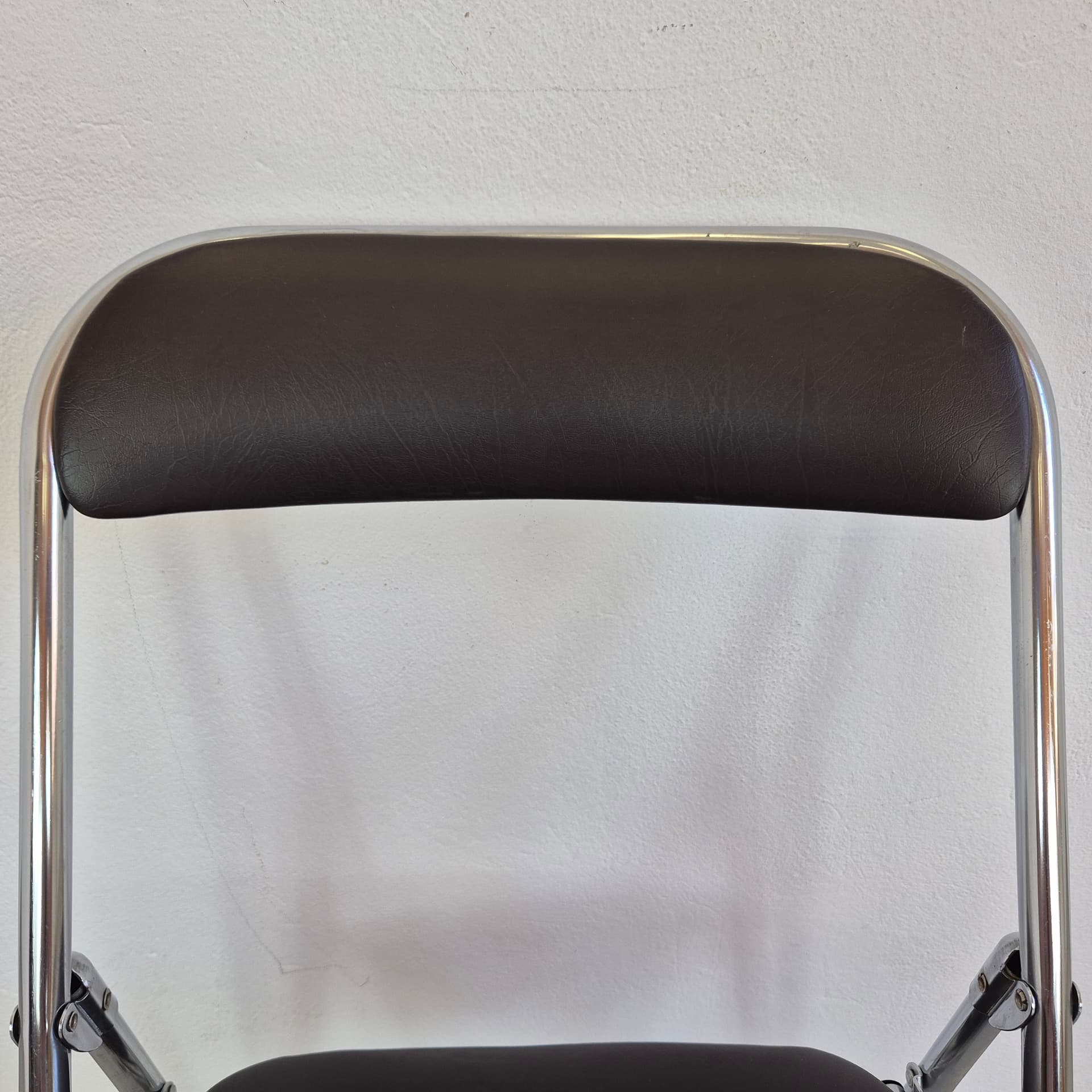 Folding chair Bauhaus, black faux leather, chromed steel, 1990s - 388714