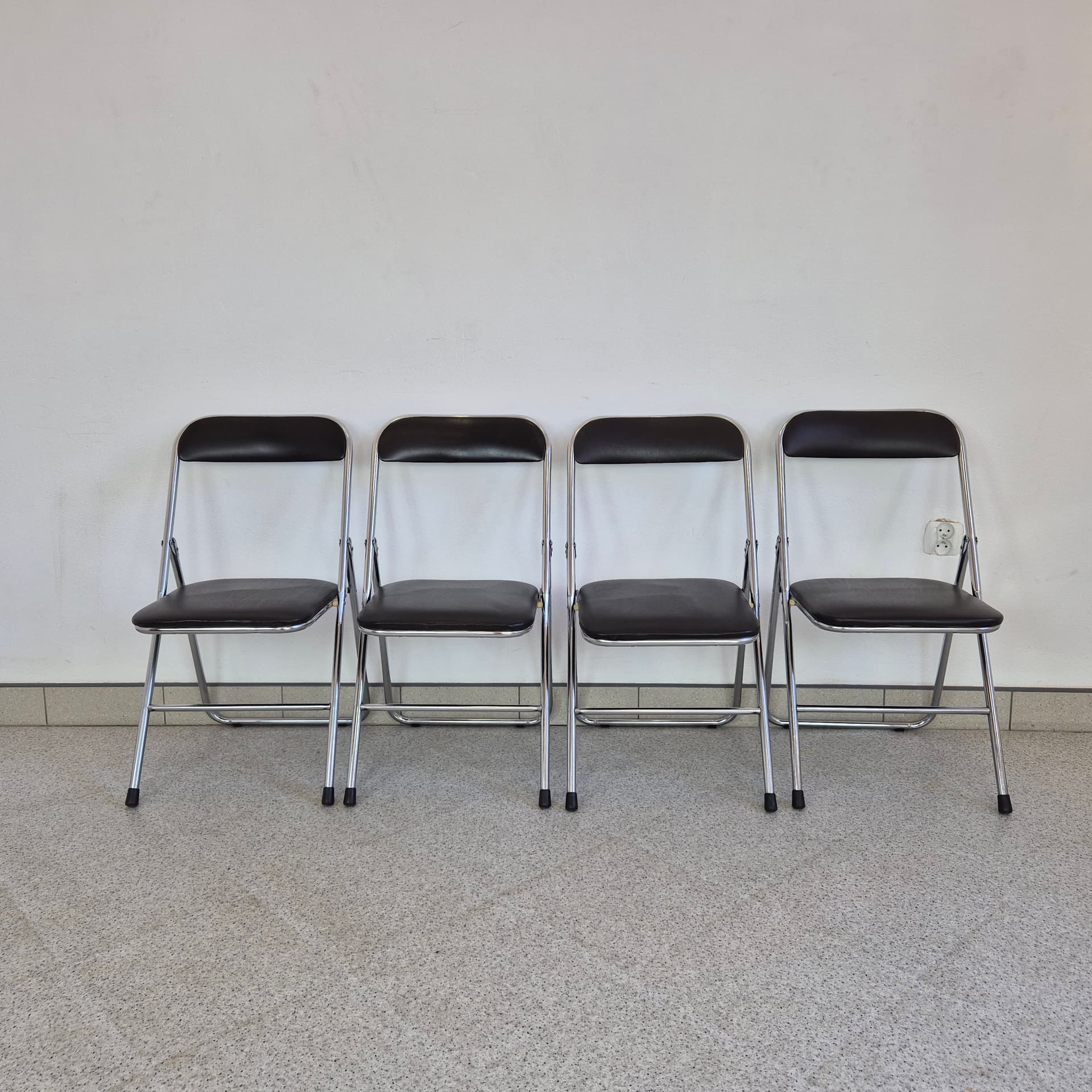 Folding chair Bauhaus, black faux leather, chromed steel, 1990s - 388709