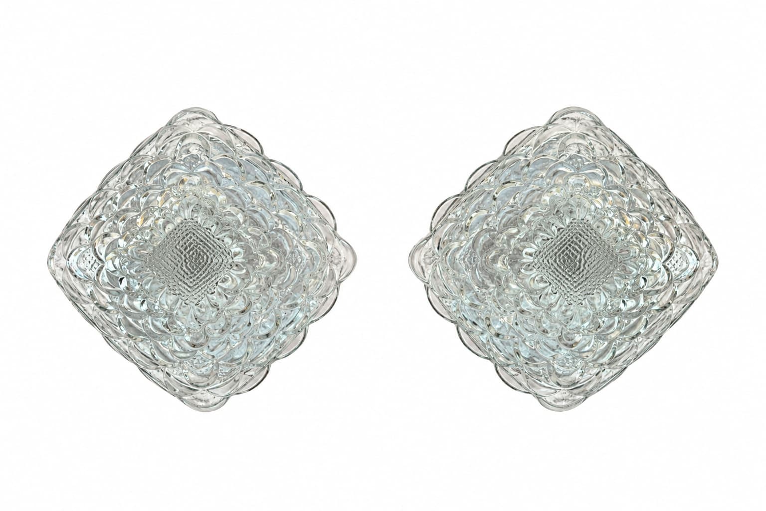 Pair of ceiling lamps, clear glass, metal, Sweden, 1960s. - 388736