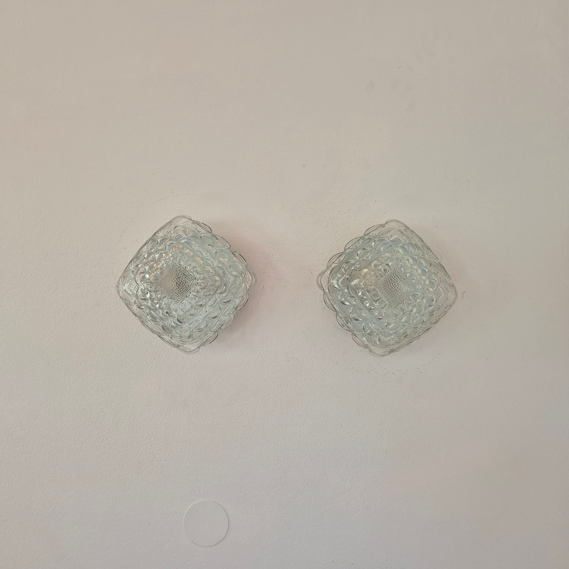 Pair of ceiling lamps, clear glass, metal, Sweden, 1960s. - 388724