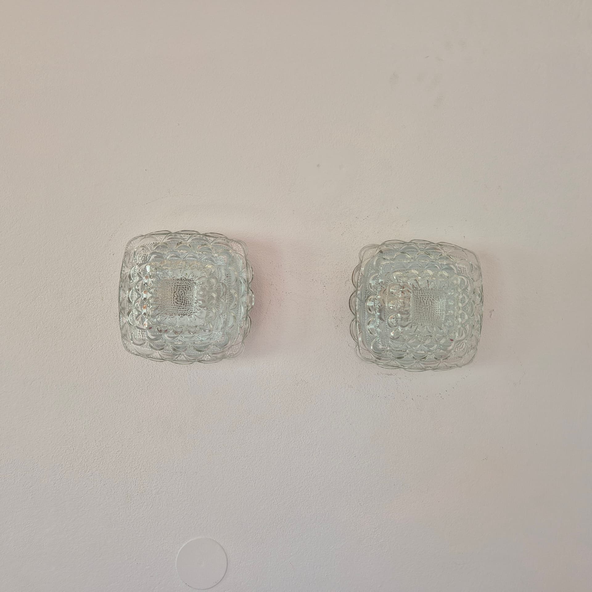 Pair of ceiling lamps, clear glass, metal, Sweden, 1960s. - 388723
