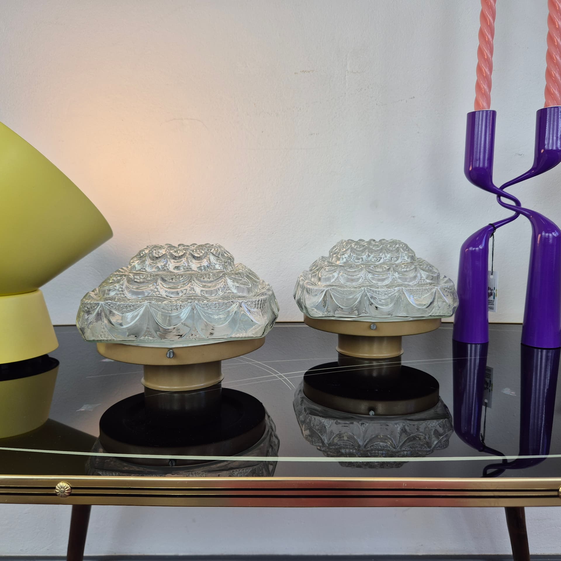 Pair of ceiling lamps, clear glass, metal, Sweden, 1960s. - 388729