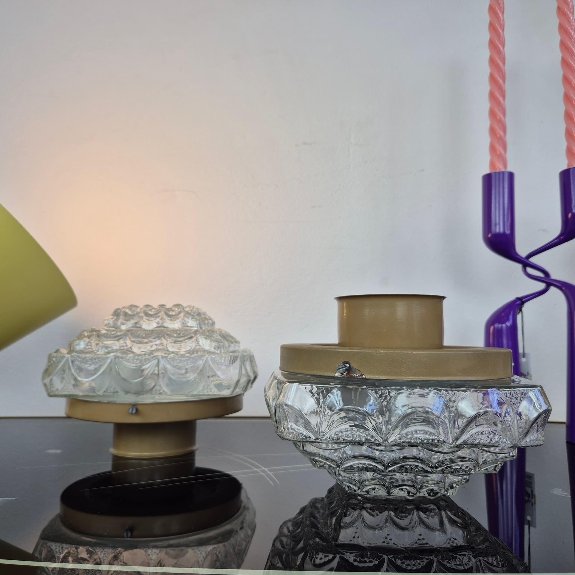 Pair of ceiling lamps, clear glass, metal, Sweden, 1960s. - 388732
