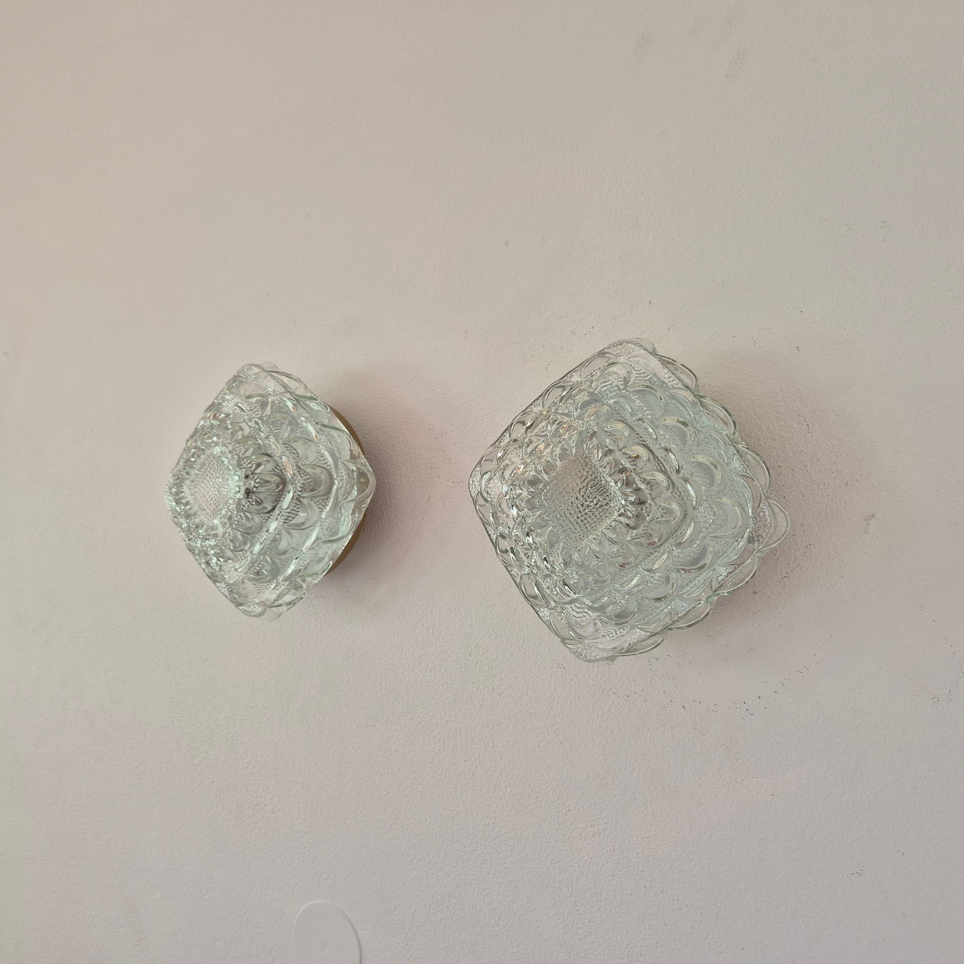 Pair of ceiling lamps, clear glass, metal, Sweden, 1960s. - 388722