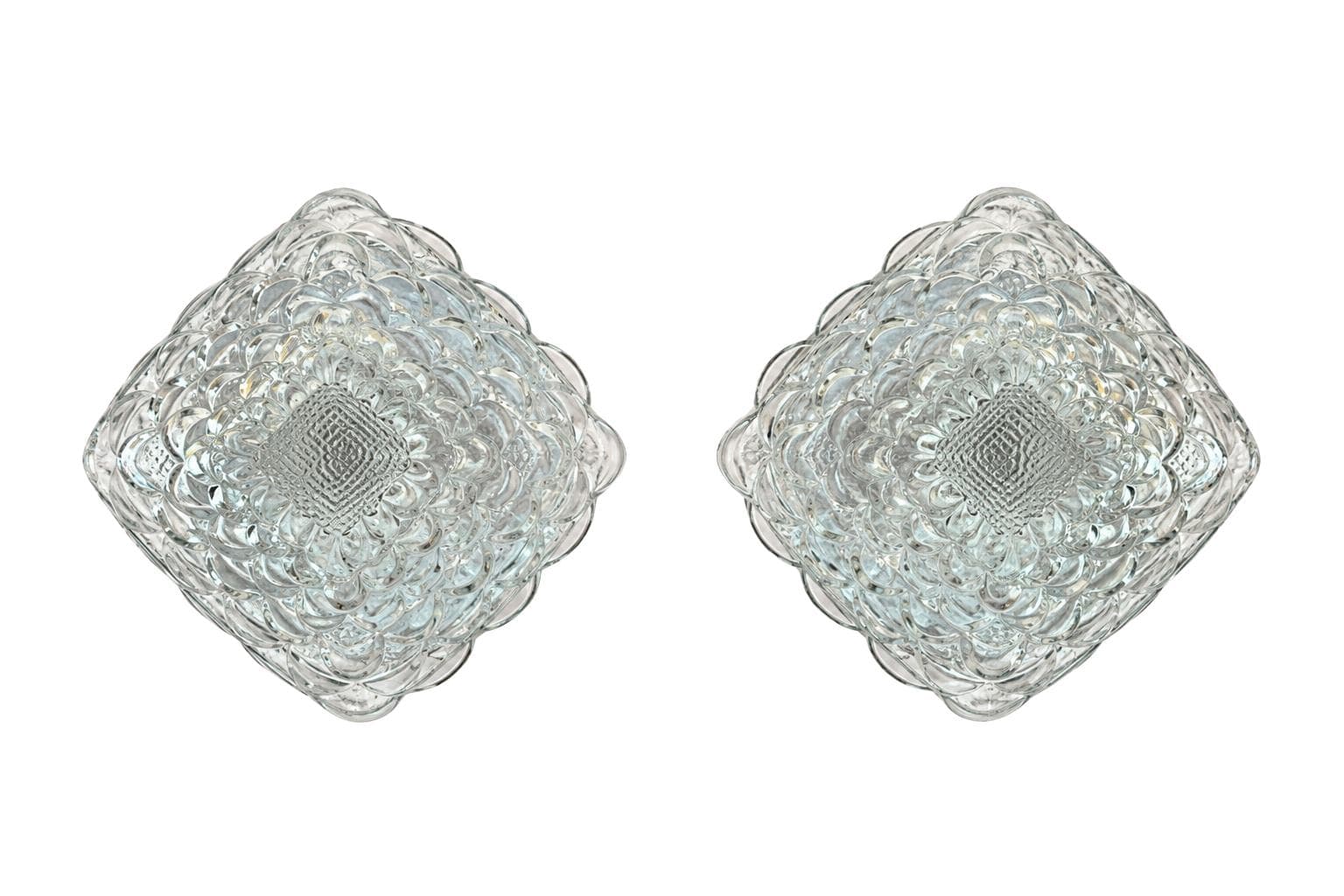 Pair of ceiling lamps, clear glass, metal, Sweden, 1960s.