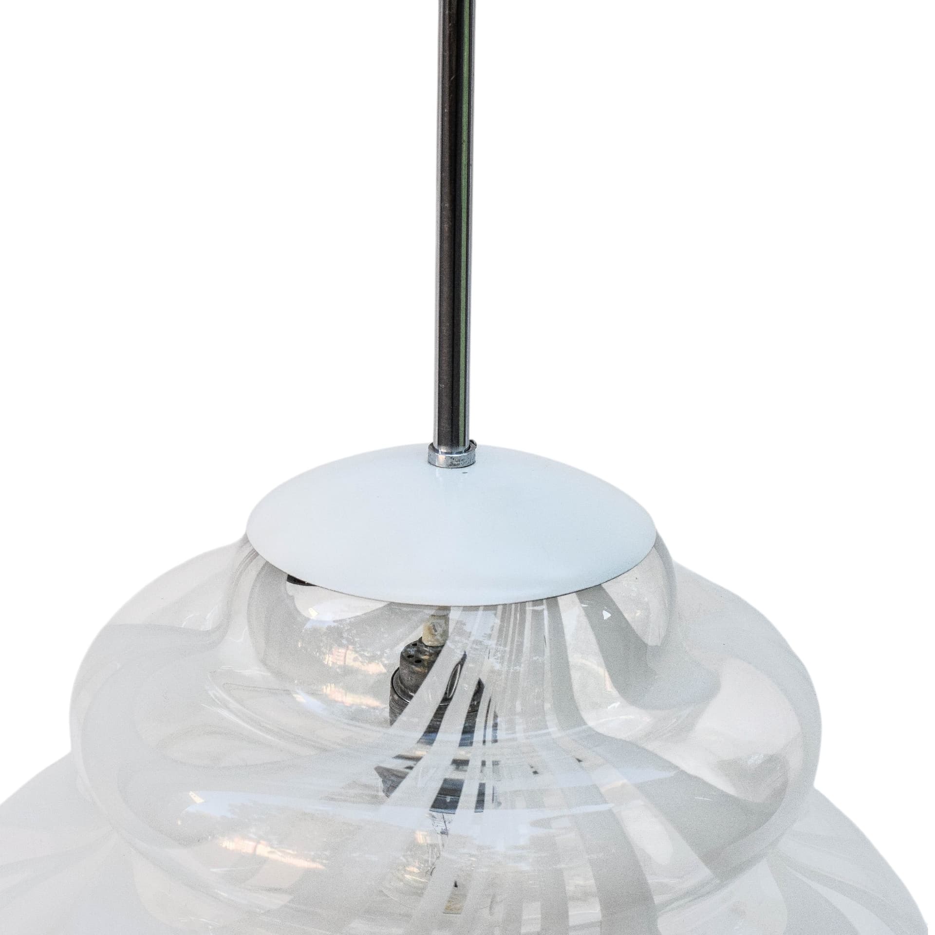 Ceiling lamp Space Age, transparent white glass, polished silver steel, 1970s - 388758