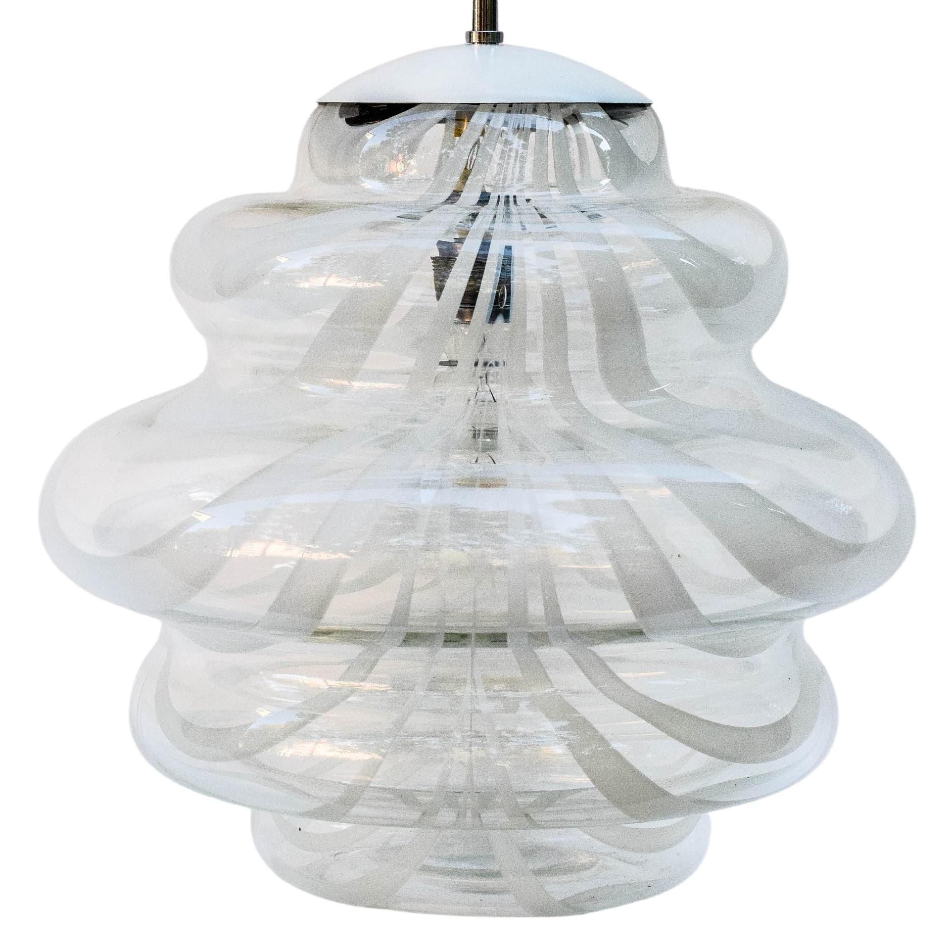 Ceiling lamp Space Age, transparent white glass, polished silver steel, 1970s