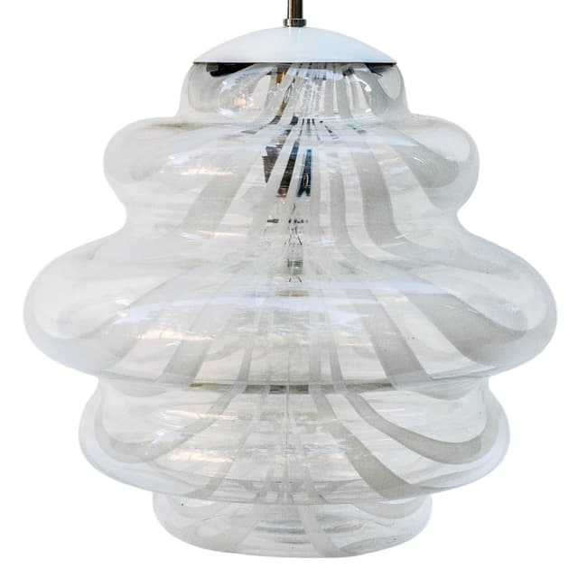 Ceiling lamp Space Age, transparent white glass, polished silver steel, 1970s - DIMENSION