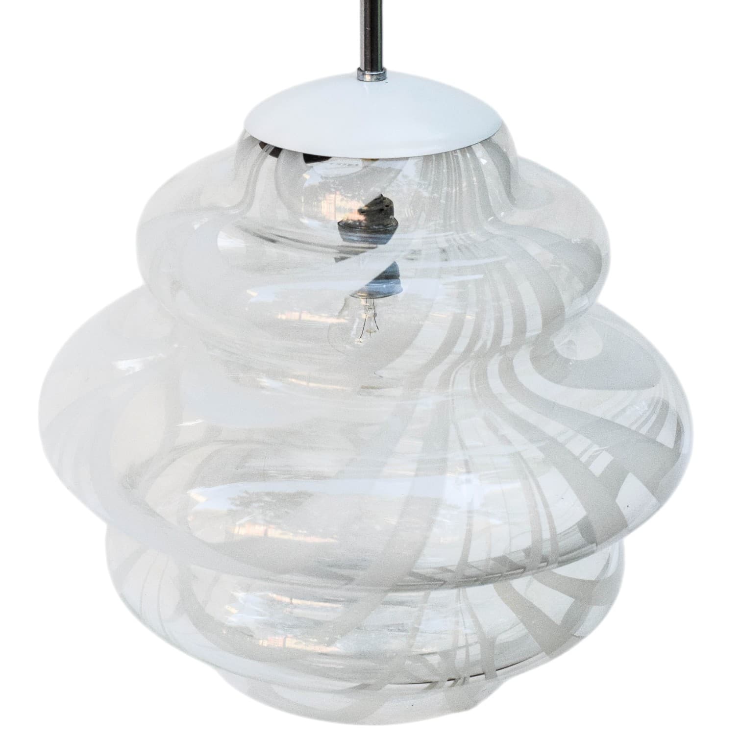 Ceiling lamp Space Age, transparent white glass, polished silver steel, 1970s - 388757