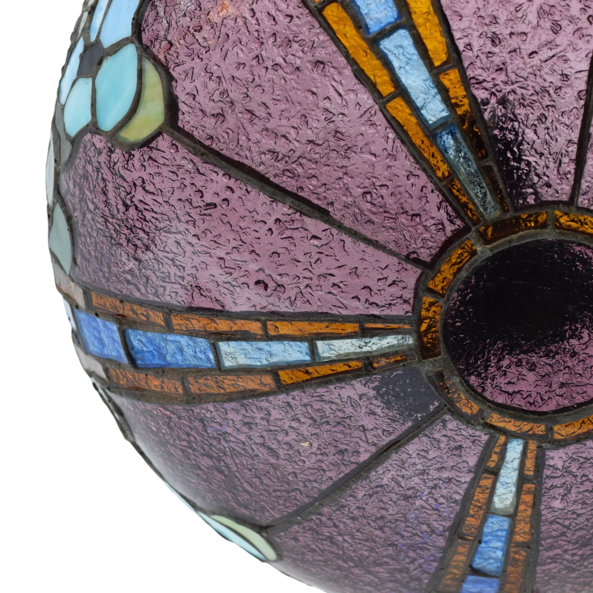 Chandelier Tiffany, multicolored stained glass, gold metal, 1950s - 388770