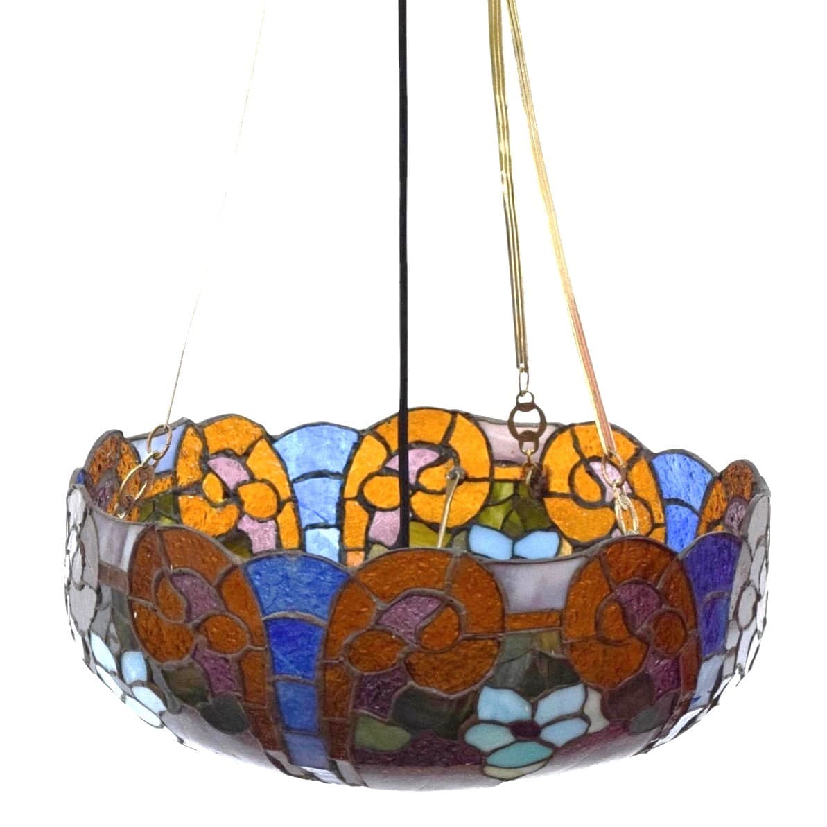 Chandelier Tiffany, multicolored stained glass, gold metal, 1950s - 388768