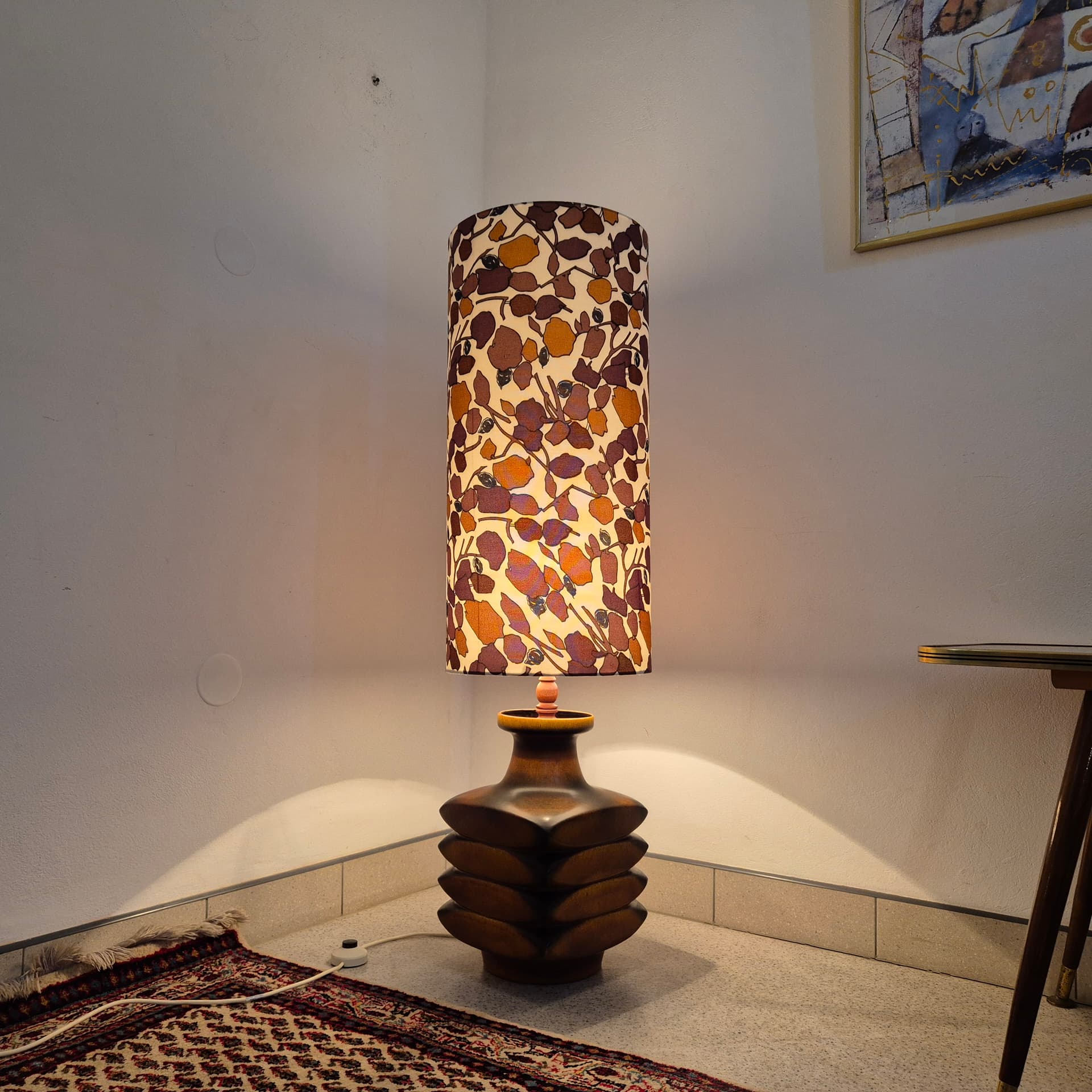 Floor lamp, brown ceramic, beige fabric, by C. Zalloni, Germany, 1960s. - 388785
