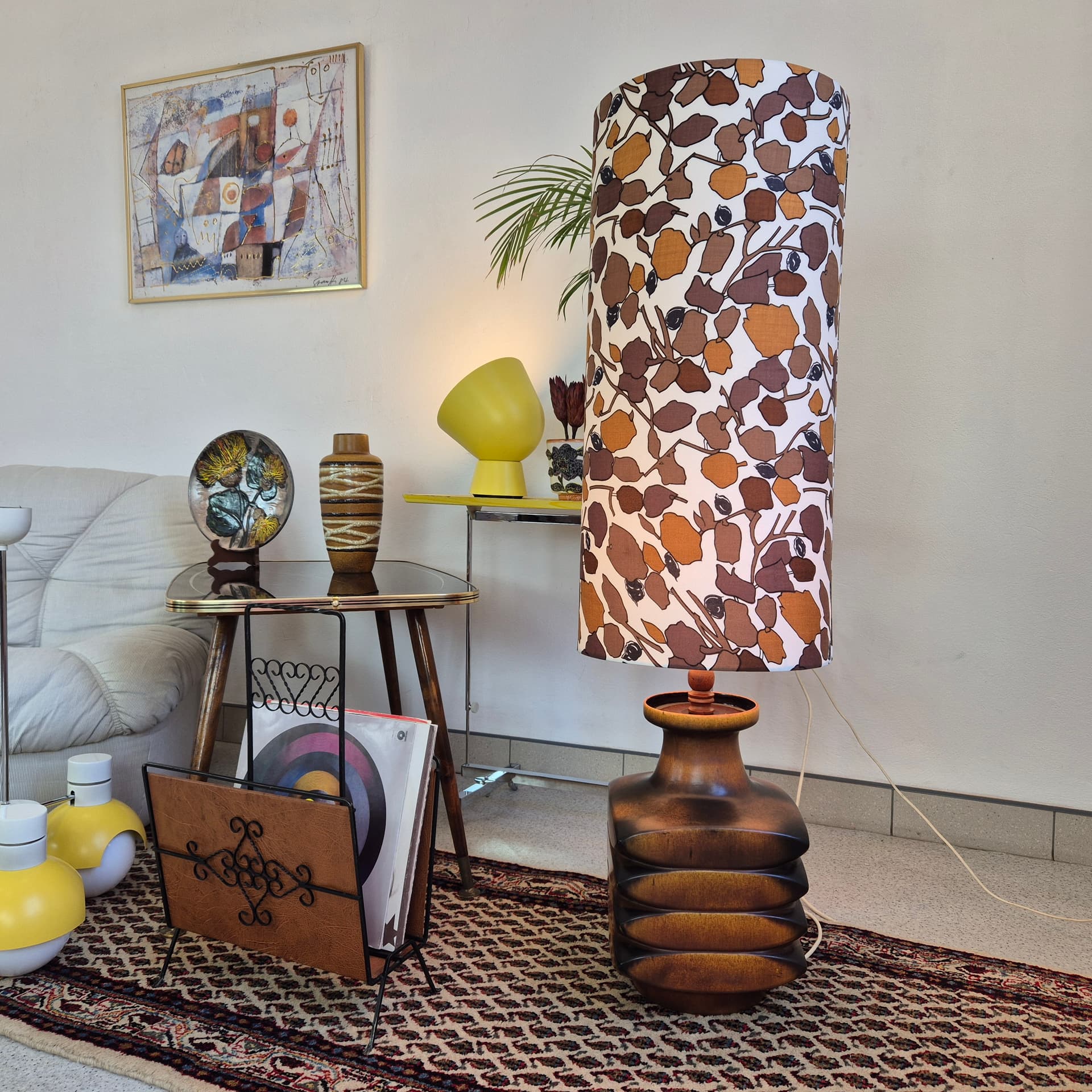 Floor lamp, brown ceramic, beige fabric, by C. Zalloni, Germany, 1960s. - 388784