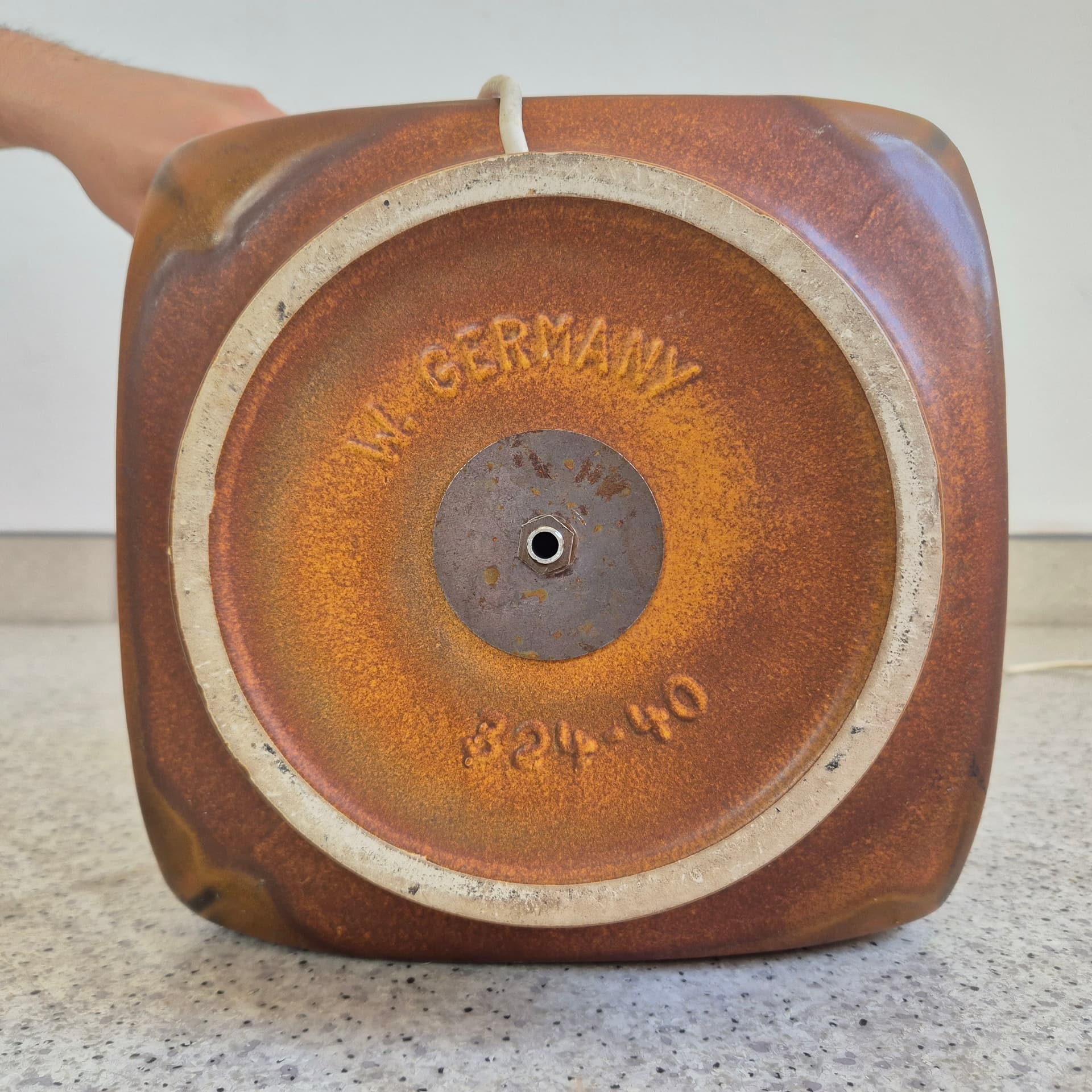 Floor lamp, brown ceramic, beige fabric, by C. Zalloni, Germany, 1960s. - 388782