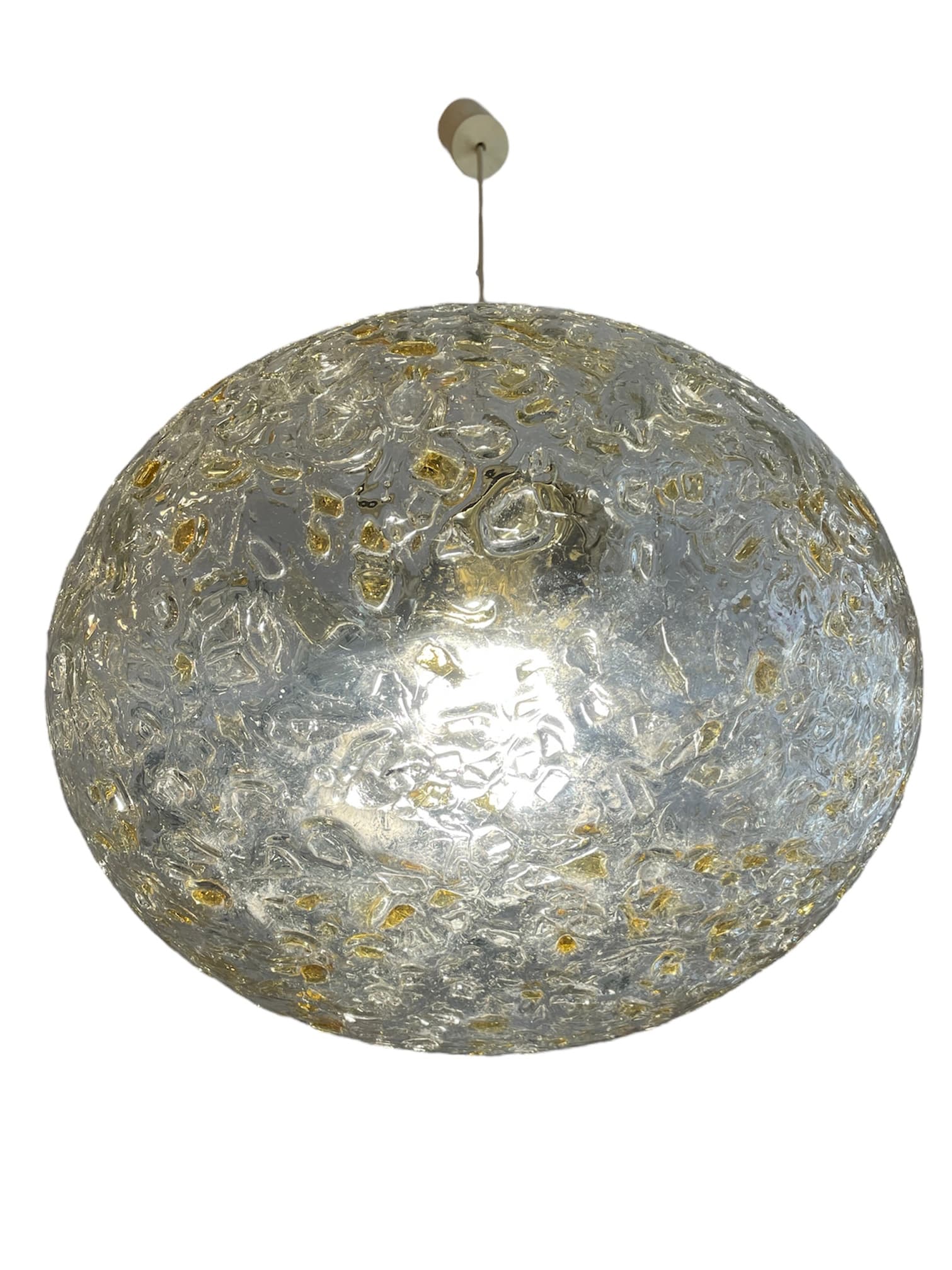 Ceiling Lamp Kula, transparent yellow glass, brass, 1970s - 388798