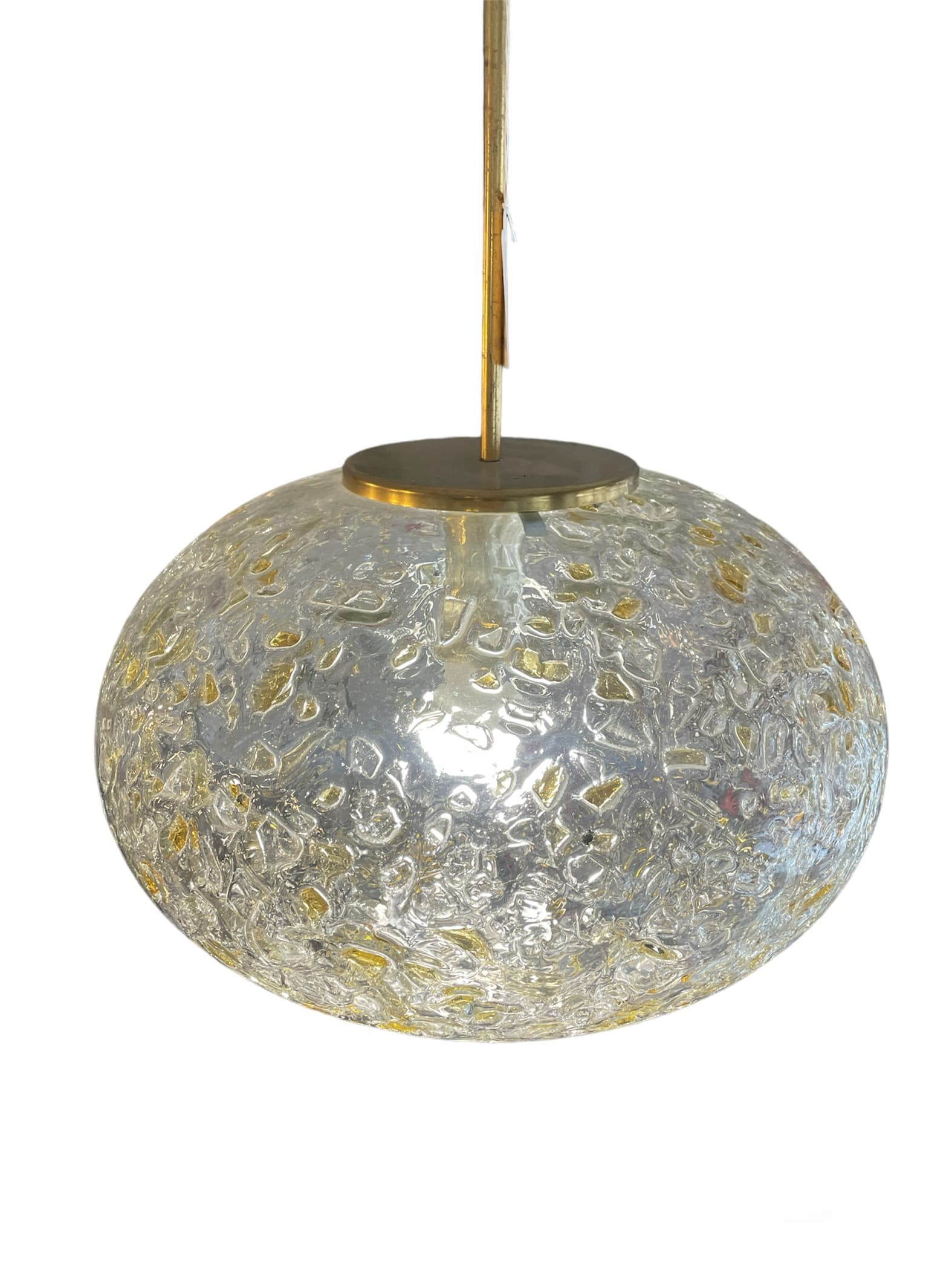 Ceiling Lamp Kula, transparent yellow glass, brass, 1970s - 388796