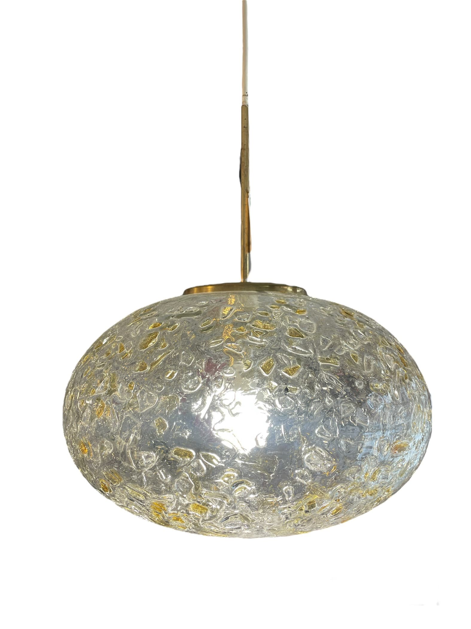 Ceiling Lamp Kula, transparent yellow glass, brass, 1970s - 388797