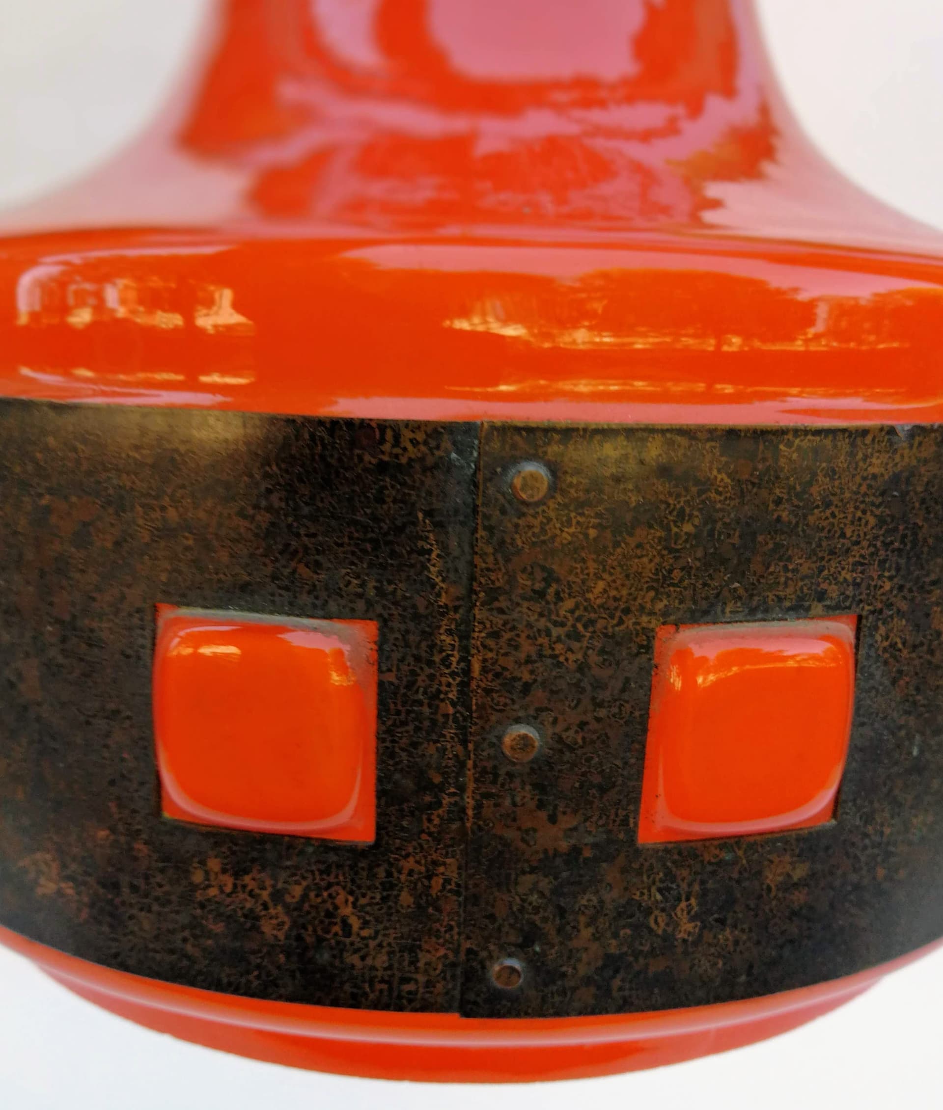 Pendant Lamp Space Age, orange glass, black metal, 1960s - 388813