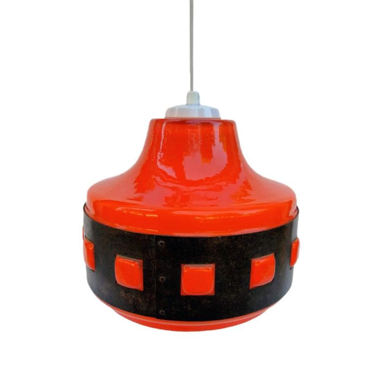 Pendant Lamp Space Age, orange glass, black metal, 1960s