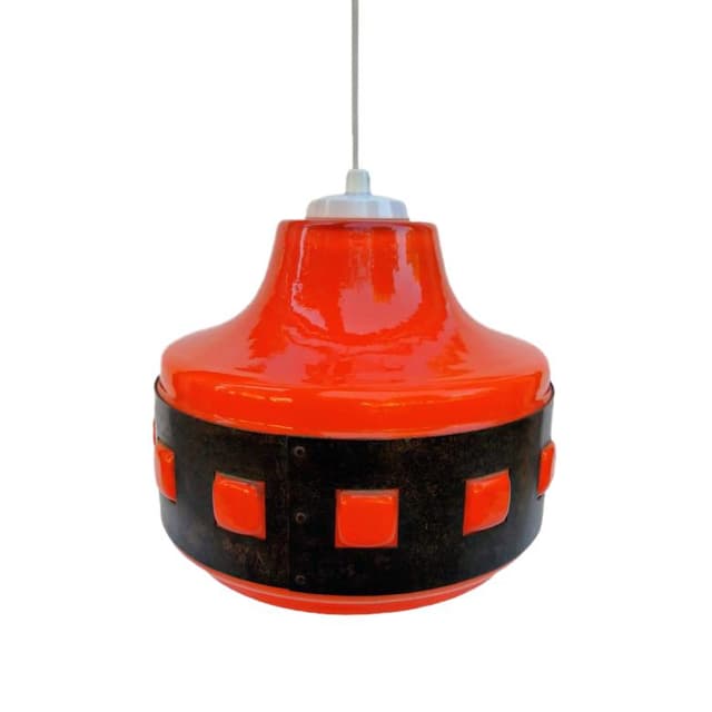 Pendant Lamp Space Age, orange glass, black metal, 1960s - DIMENSION