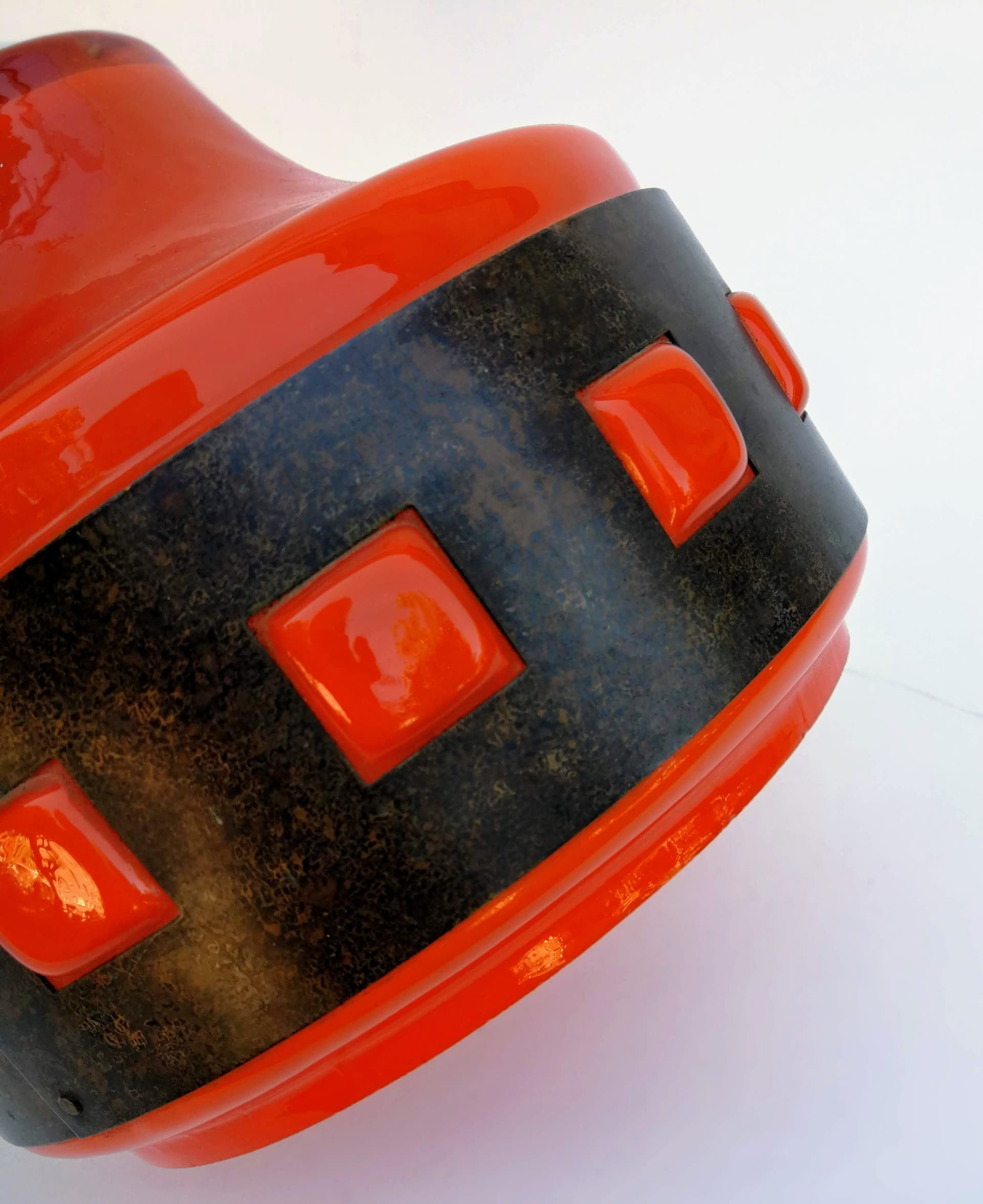 Pendant Lamp Space Age, orange glass, black metal, 1960s - 388816