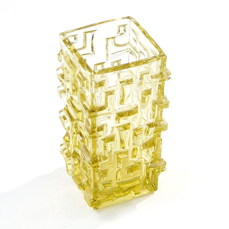 Vase Tetris, yellow soda glass, by J. Brabec, Czechoslovakia, 1960s. - 388869