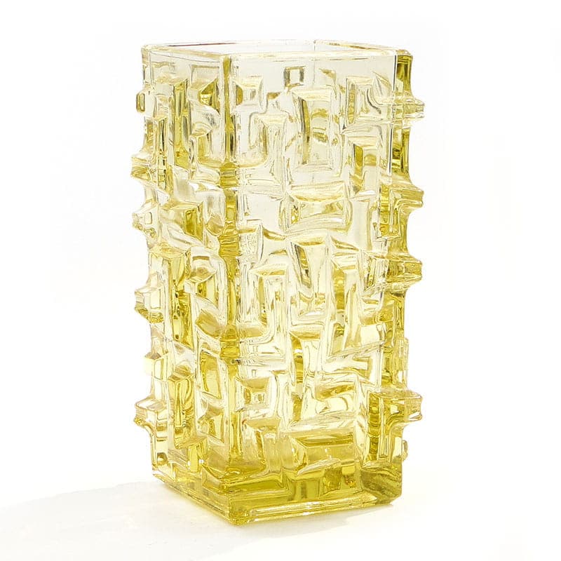 Vase Tetris, yellow soda glass, by J. Brabec, Czechoslovakia, 1960s. - 388867