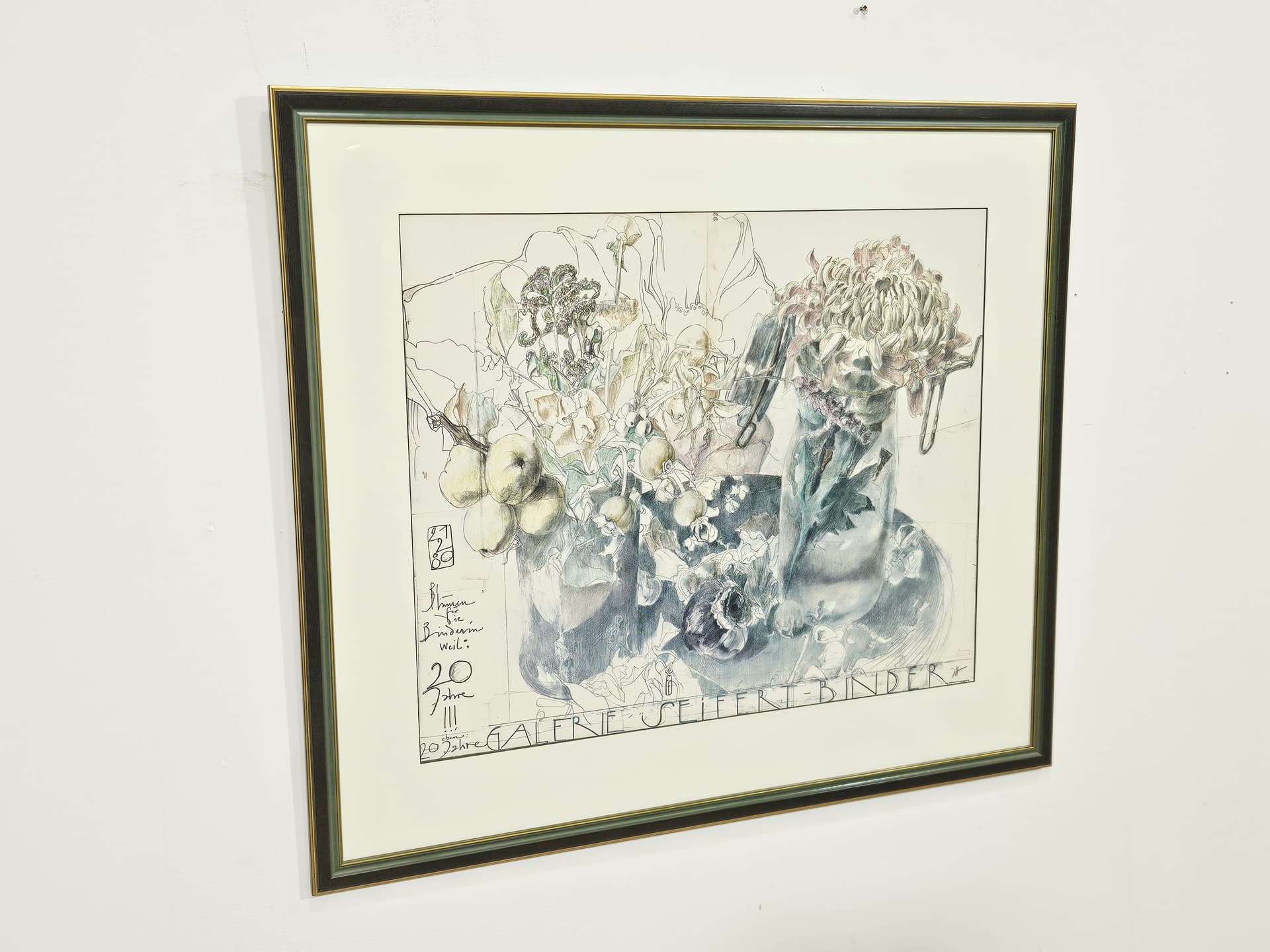 Grafika Blumen für die Binderin weil..., papier szary, proj. H. Janssen, Niemcy, lata 80. - 388874