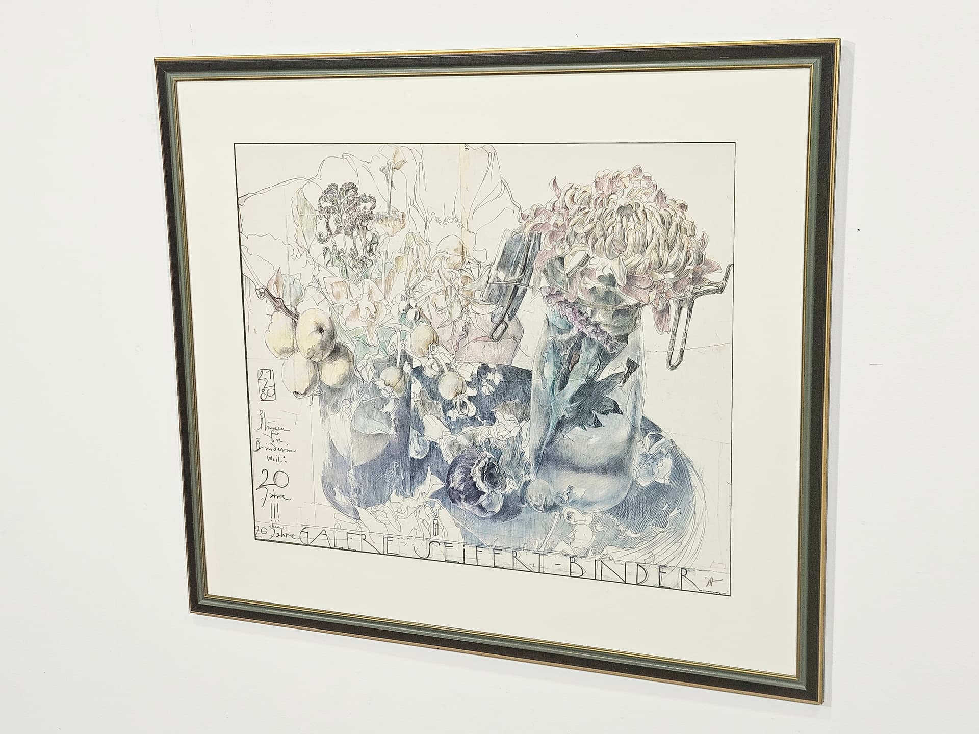 Grafika Blumen für die Binderin weil..., papier szary, proj. H. Janssen, Niemcy, lata 80. - 388885