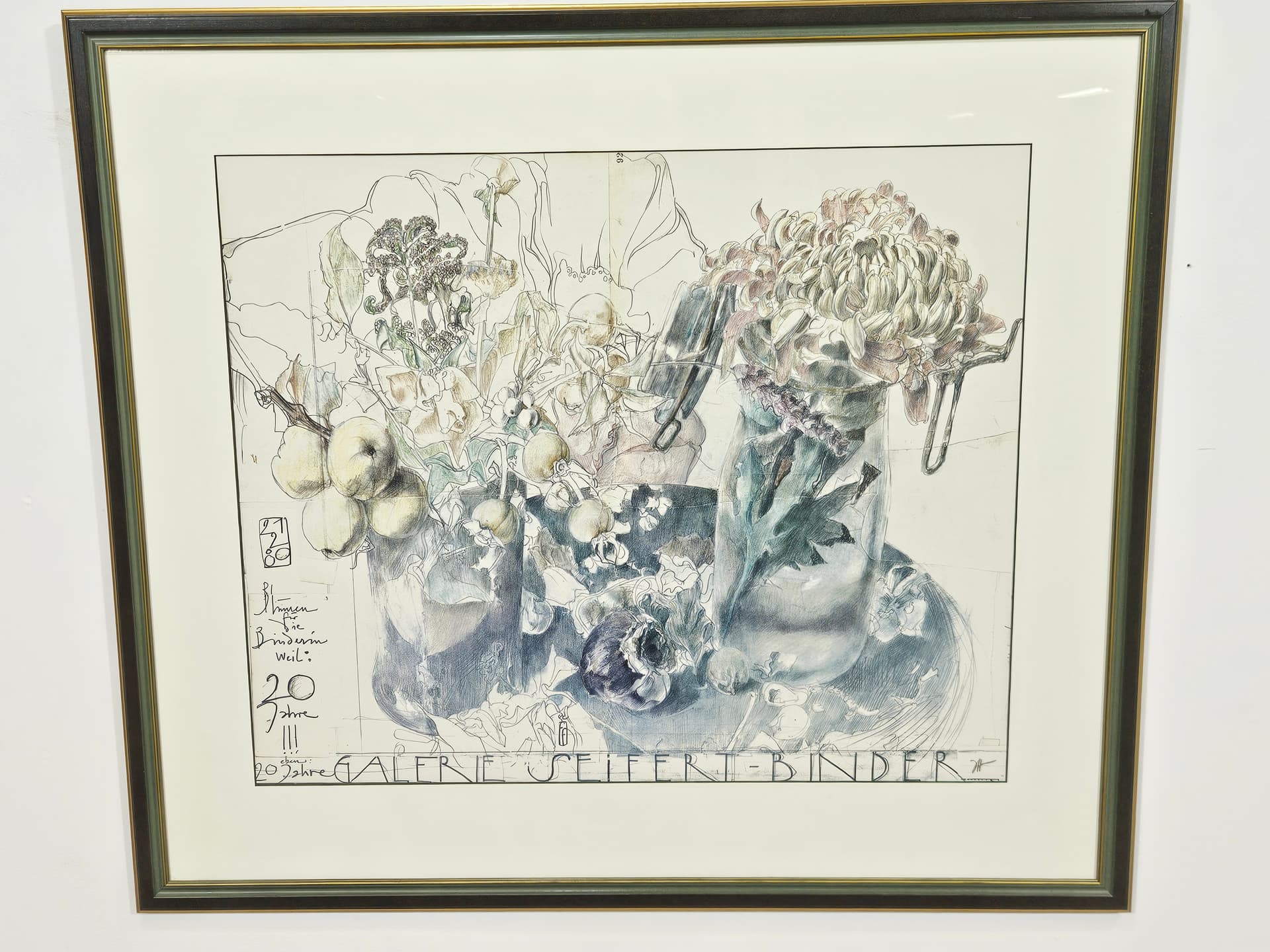 Grafika Blumen für die Binderin weil..., papier szary, proj. H. Janssen, Niemcy, lata 80. - 388886