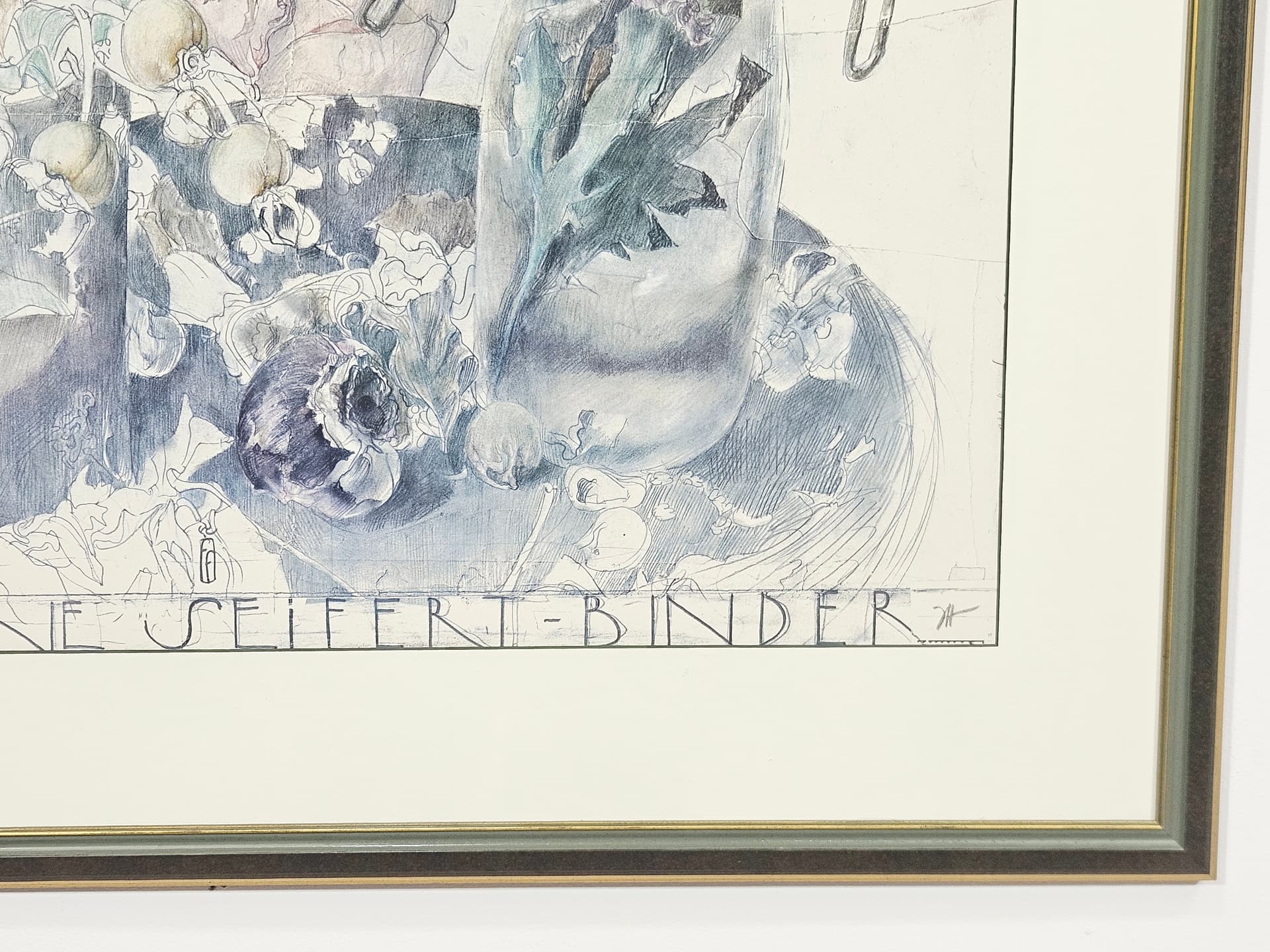 Grafika Blumen für die Binderin weil..., papier szary, proj. H. Janssen, Niemcy, lata 80. - 388879