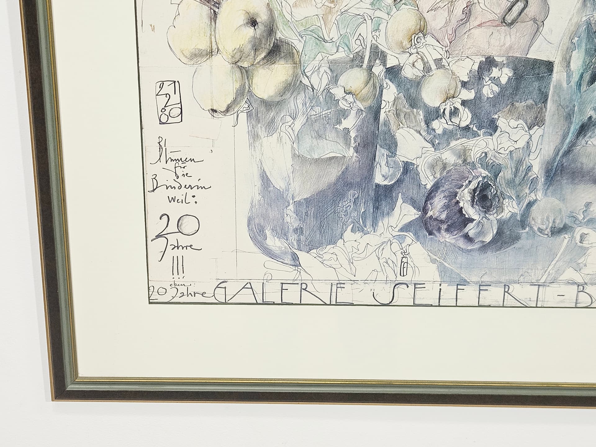 Grafika Blumen für die Binderin weil..., papier szary, proj. H. Janssen, Niemcy, lata 80. - 388876