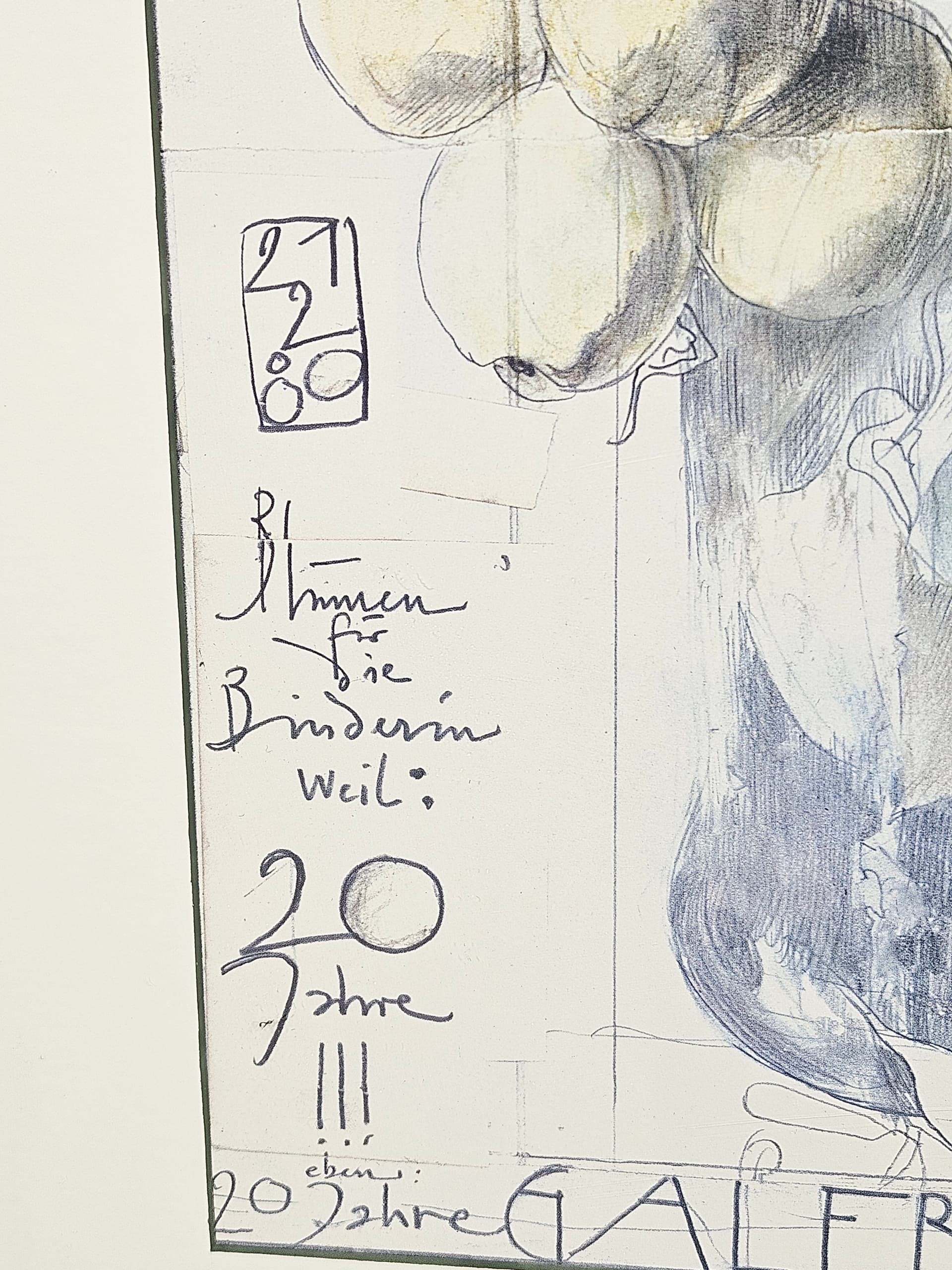 Grafika Blumen für die Binderin weil..., papier szary, proj. H. Janssen, Niemcy, lata 80. - 388880