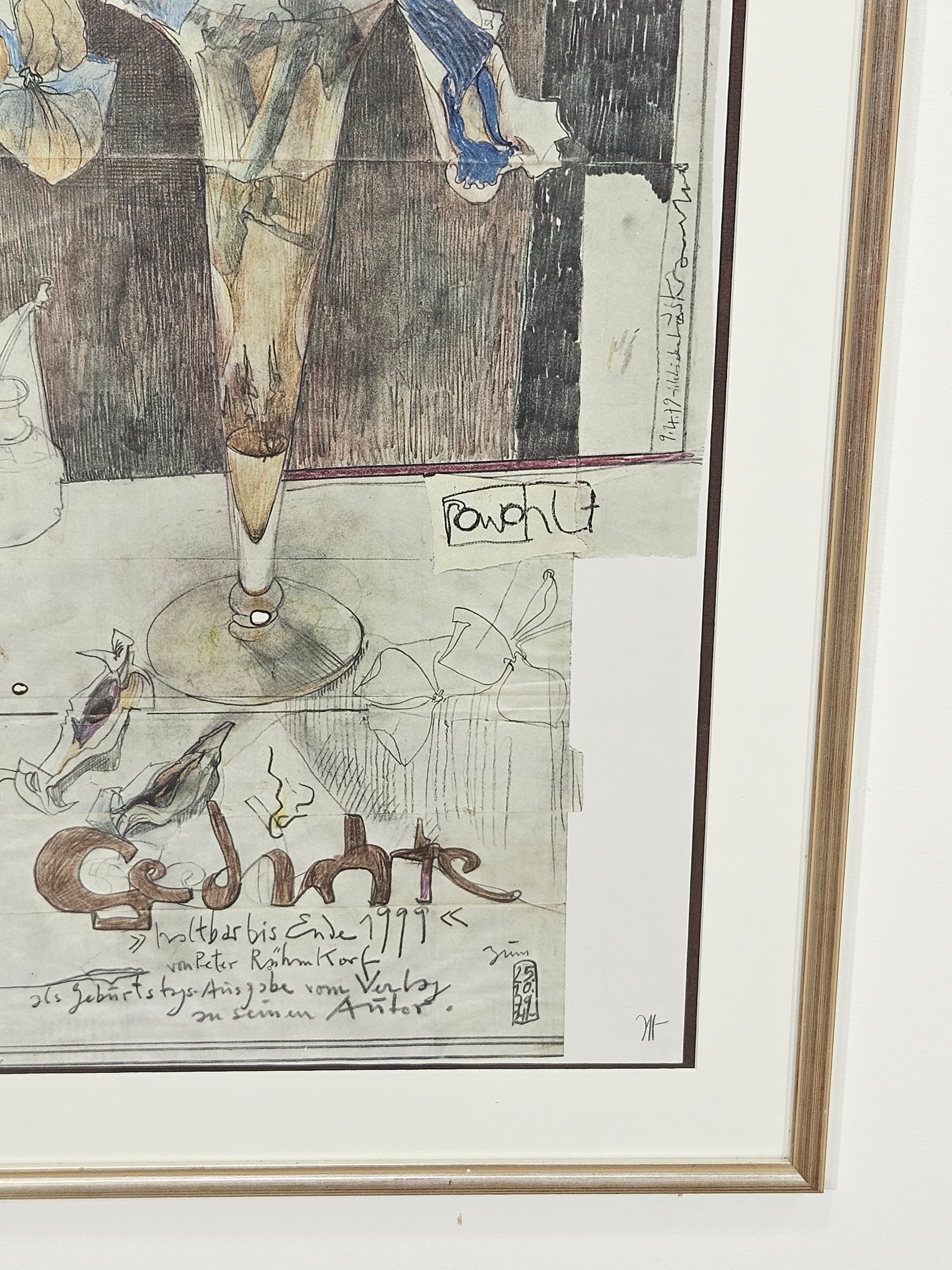 Plakat Gedichte 88x50,5 cm, papier beżowy, art. H. Janssen, Niemcy, lata 80. - 388936