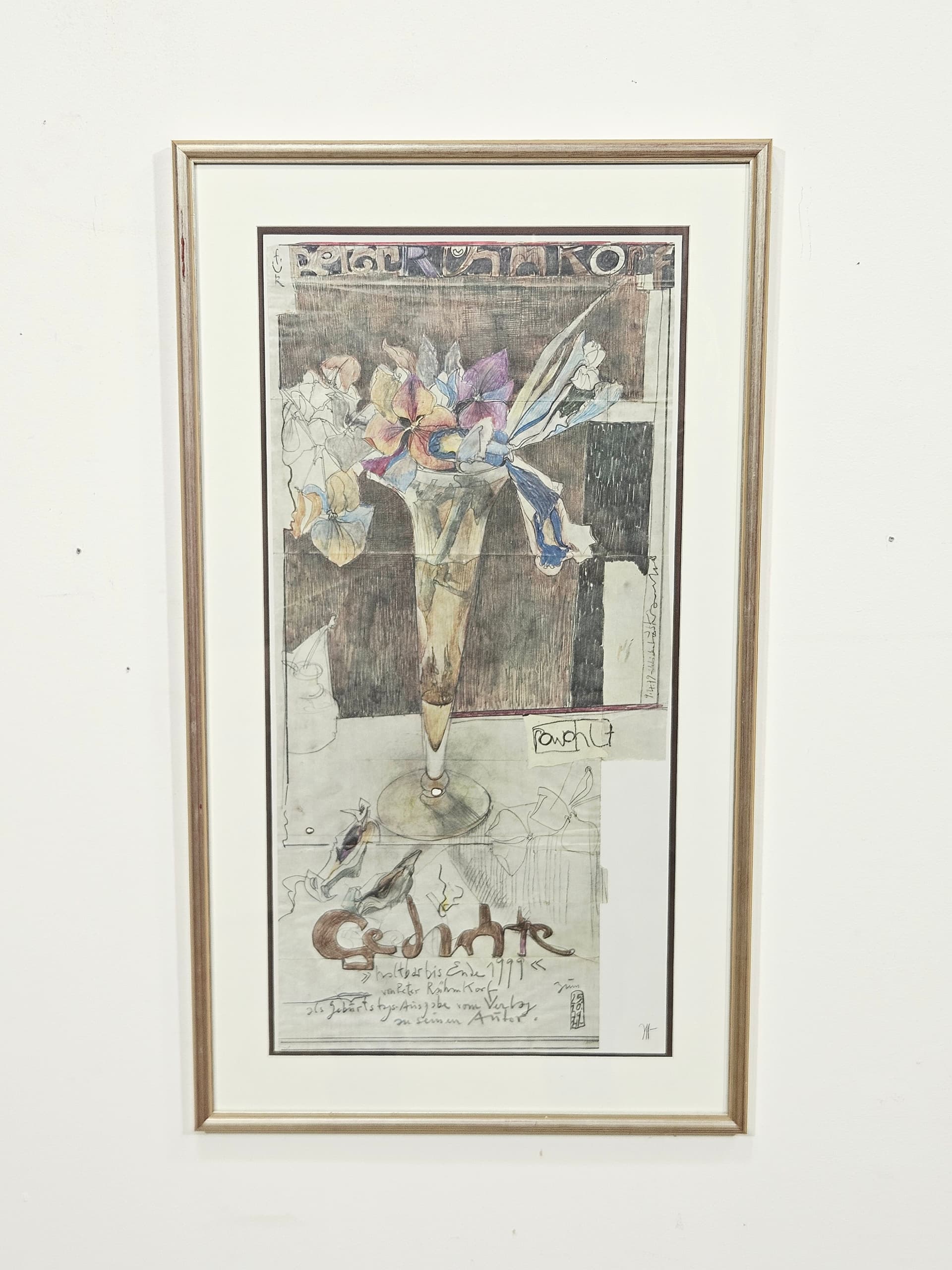 Plakat Gedichte 88x50,5 cm, papier beżowy, art. H. Janssen, Niemcy, lata 80. - 388932