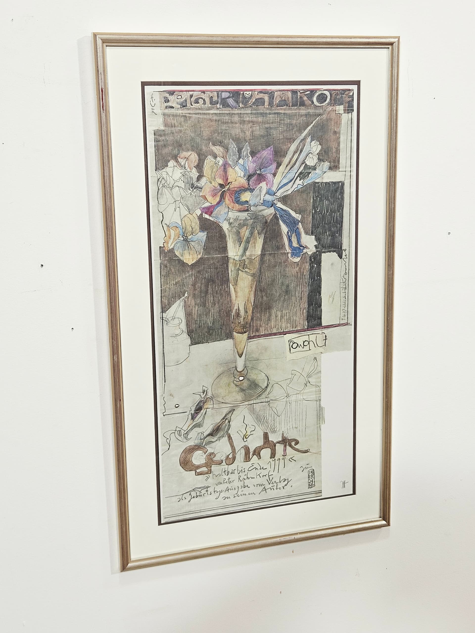 Plakat Gedichte 88x50,5 cm, papier beżowy, art. H. Janssen, Niemcy, lata 80. - 388940