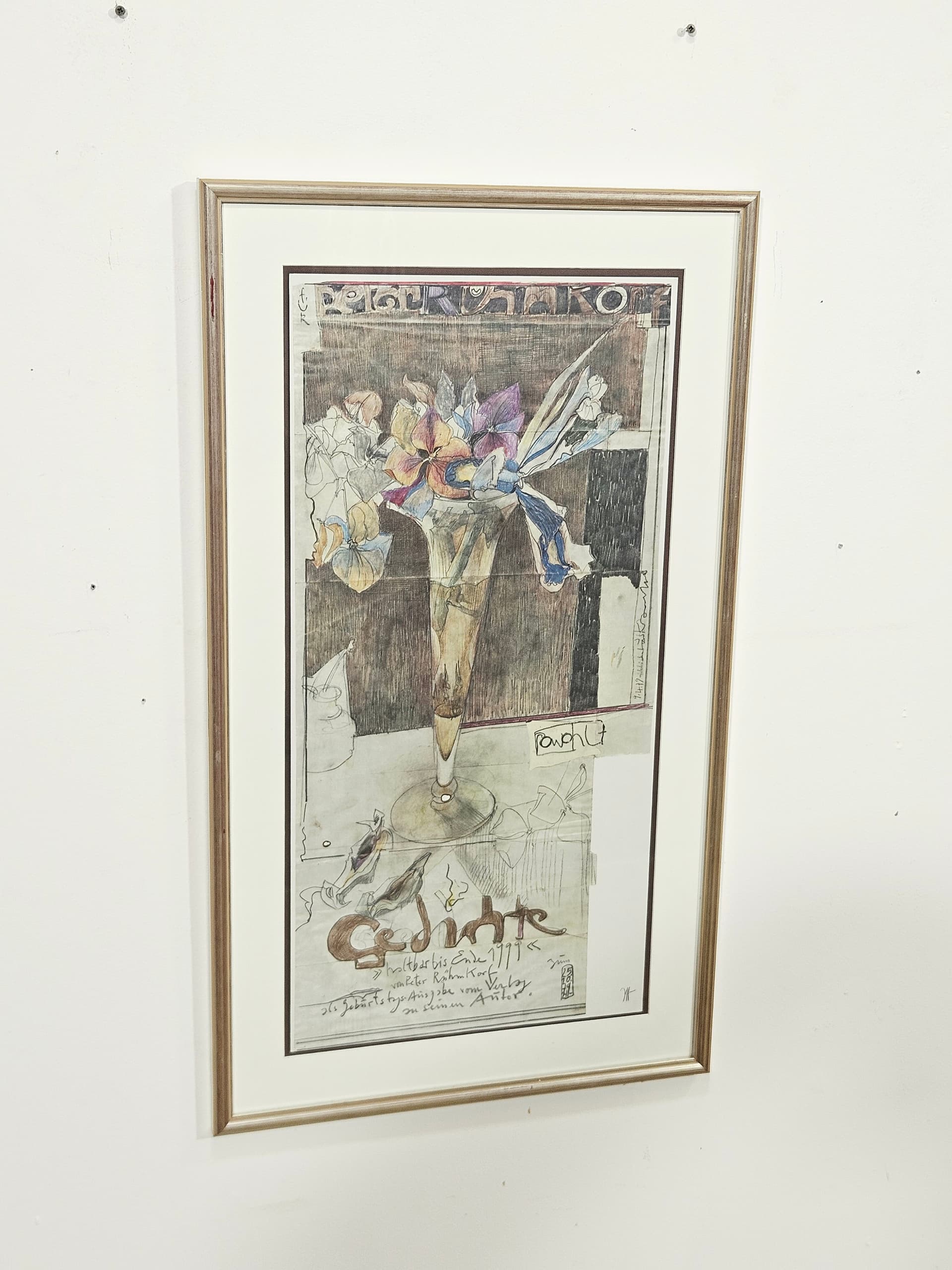 Plakat Gedichte 88x50,5 cm, papier beżowy, art. H. Janssen, Niemcy, lata 80. - 388941