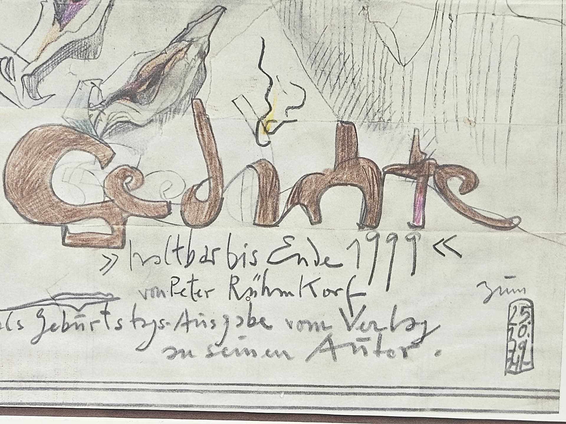 Plakat Gedichte 88x50,5 cm, papier beżowy, art. H. Janssen, Niemcy, lata 80. - 388938