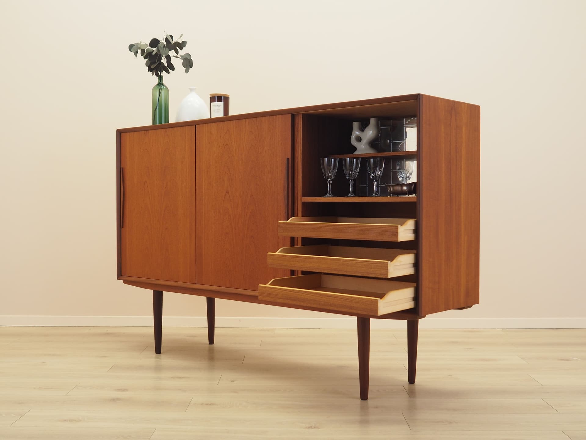 Highboard, brown teak, Denmark, 1960s. - 388992