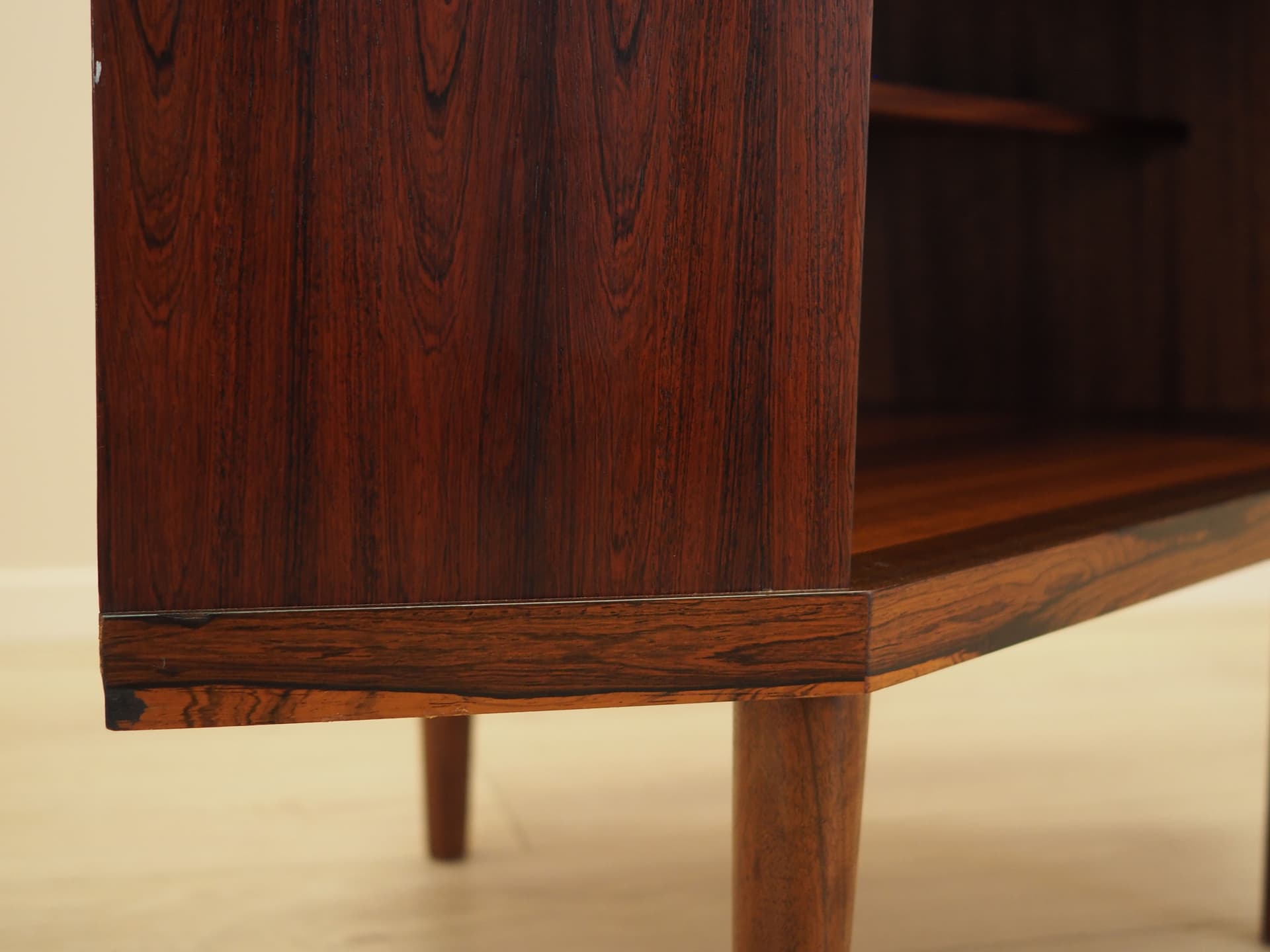Corner display cabinet, brown rosewood, glass, beige ash, Denmark, 1970s. - 389022