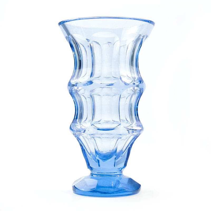 Wazon Art déco, niebieski przezroczysty, kryształ, Huta Niemen, Polska, lata 30. - 389087