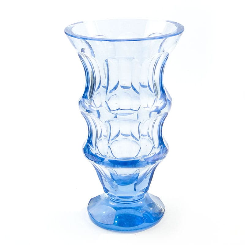 Wazon Art déco, niebieski przezroczysty, kryształ, Huta Niemen, Polska, lata 30. - 389081
