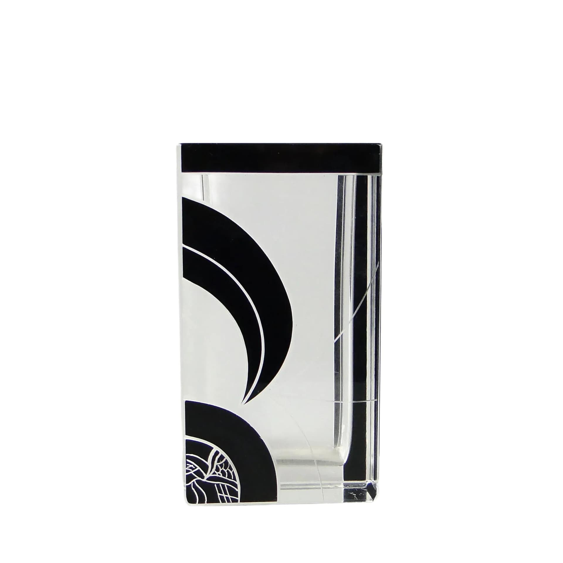 Vase Art Deco, transparent crystal, black enamel, by K. Palda, Czechoslovakia, 1930s.