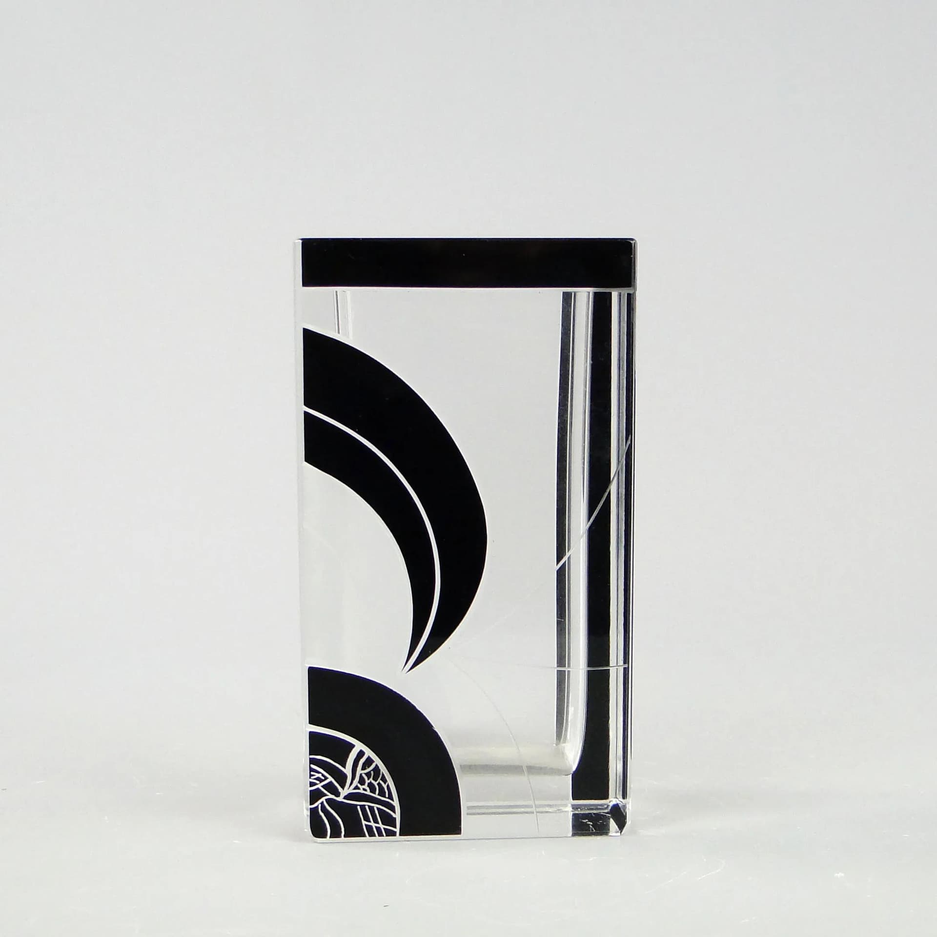 Vase Art Deco, transparent crystal, black enamel, by K. Palda, Czechoslovakia, 1930s. - 389234