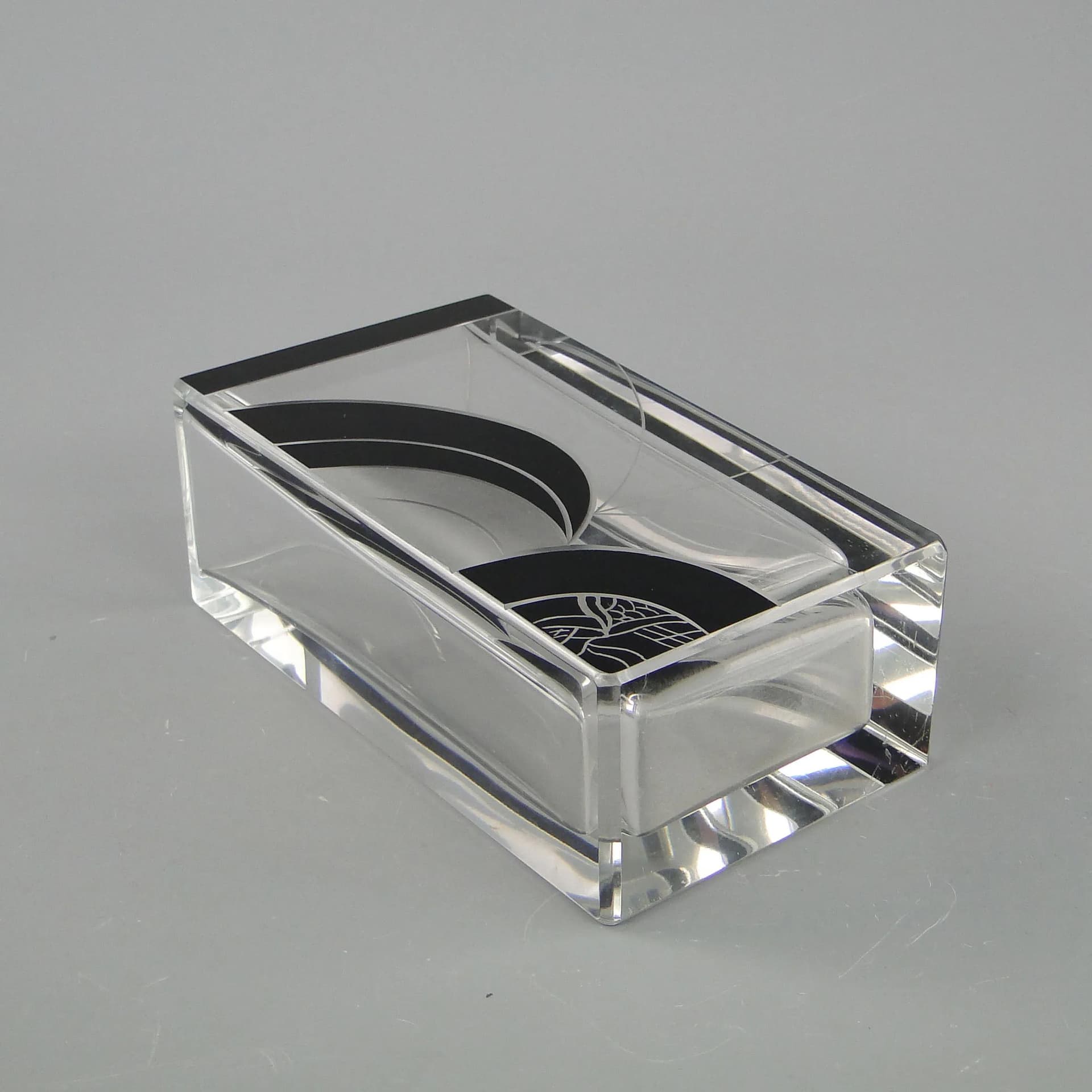 Vase Art Deco, transparent crystal, black enamel, by K. Palda, Czechoslovakia, 1930s. - 389239