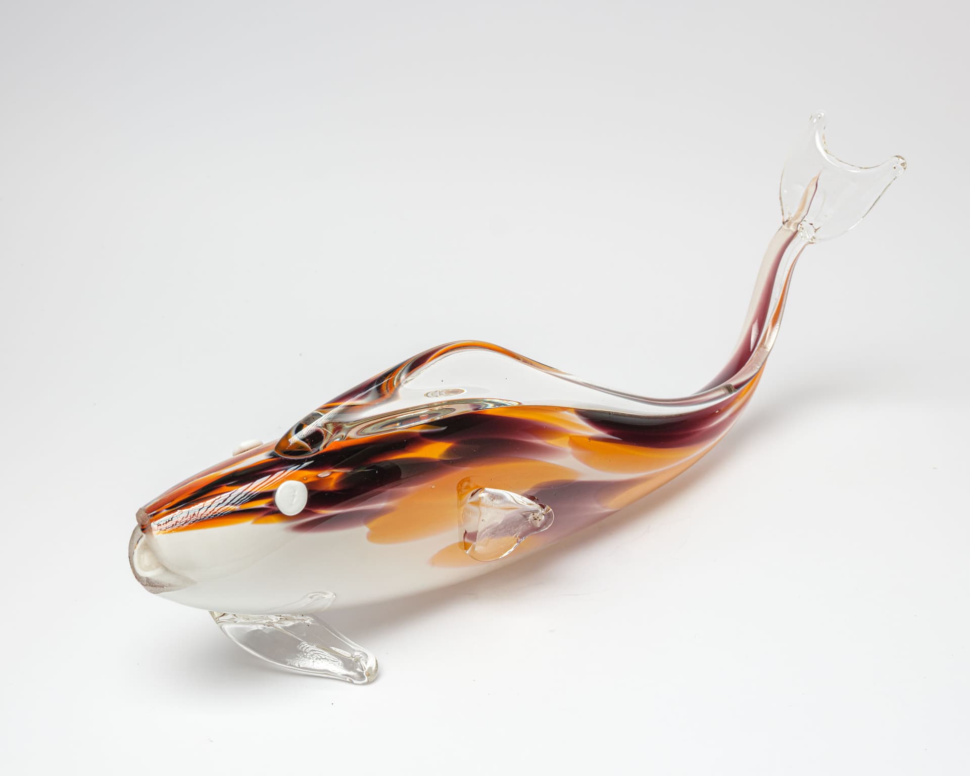Figura ryby, szkło mlecznobiałe, pomarańczowy, fioletowy, przezroczysty, modernizm - 389273