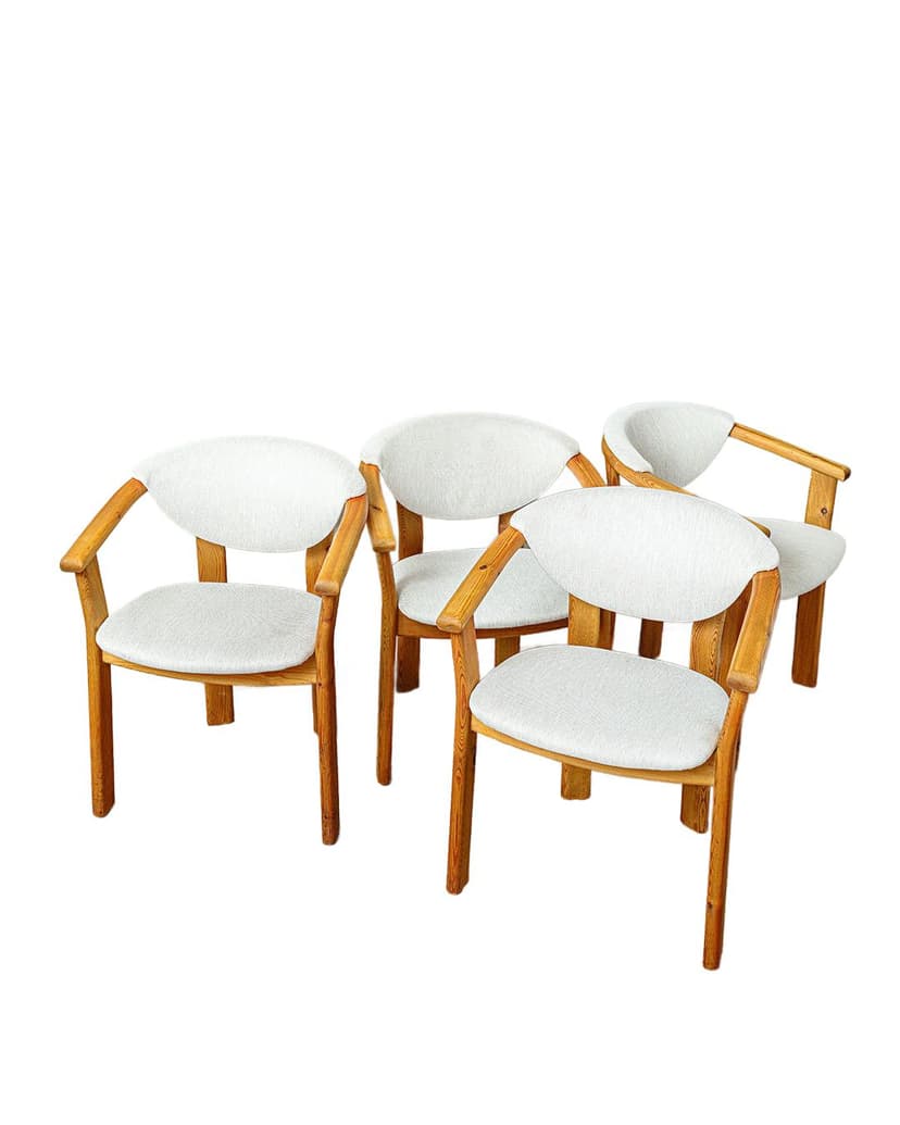 set of four dining chairs, brown pine, grey fabric, Germany, 1980s
