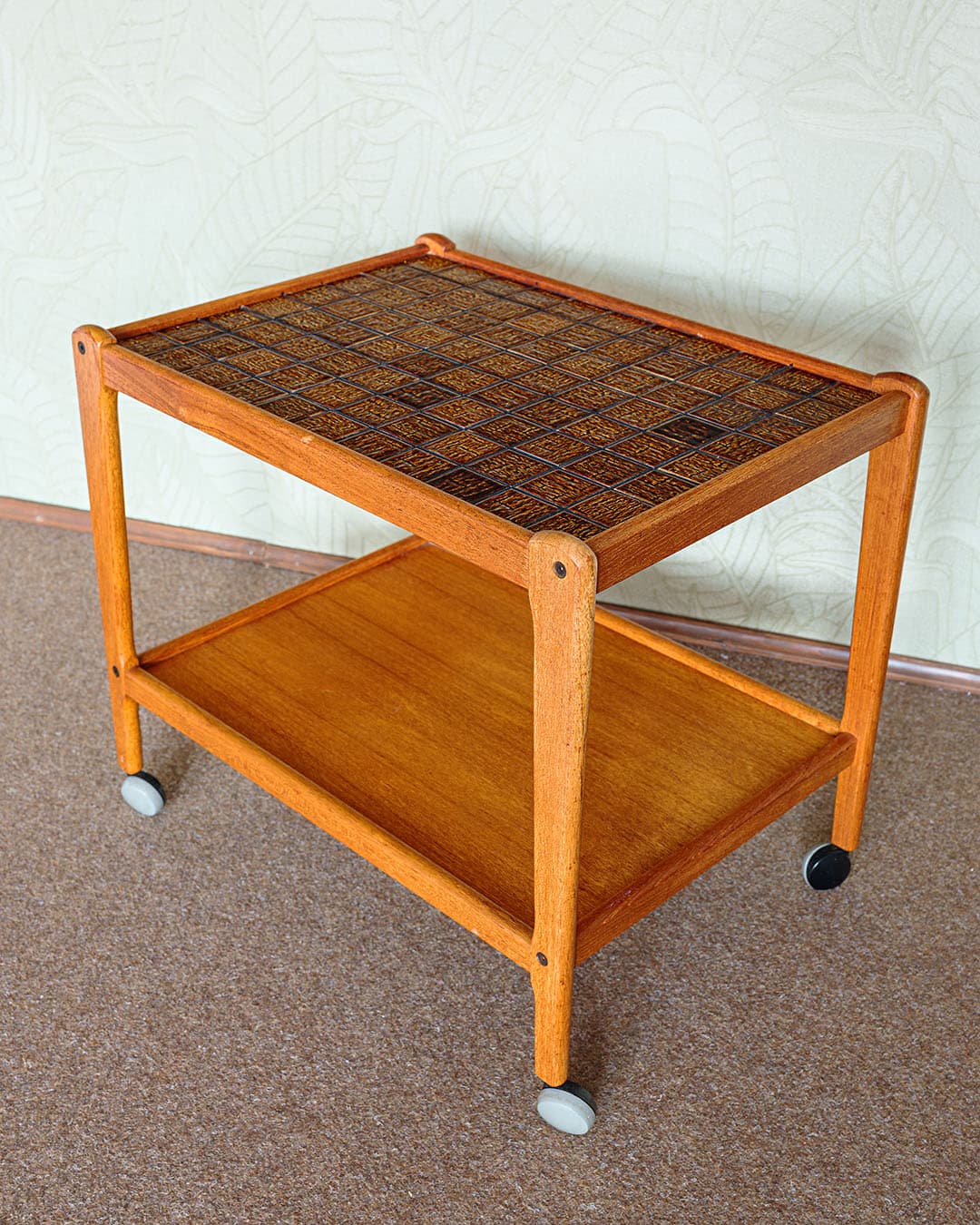 Bar cart, brown ceramic, brown wood, Denmark, 1970s - 389311