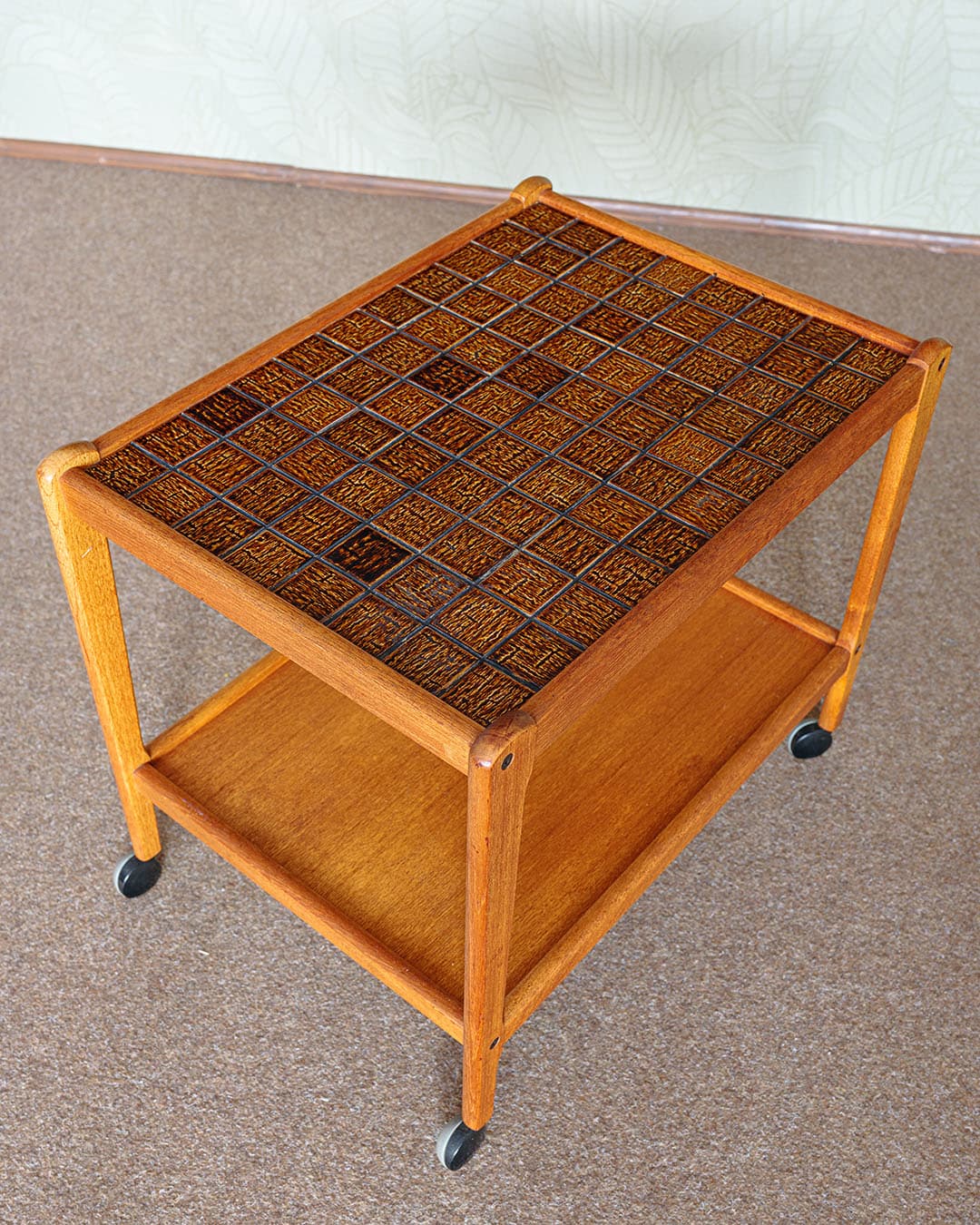 Bar cart, brown ceramic, brown wood, Denmark, 1970s - 389308